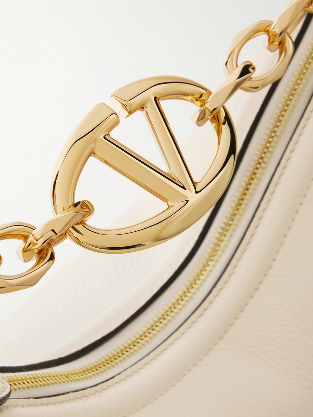 Valentino Garavani Ivory Leather Small Hobo Vlogo Shoulder Bag-4