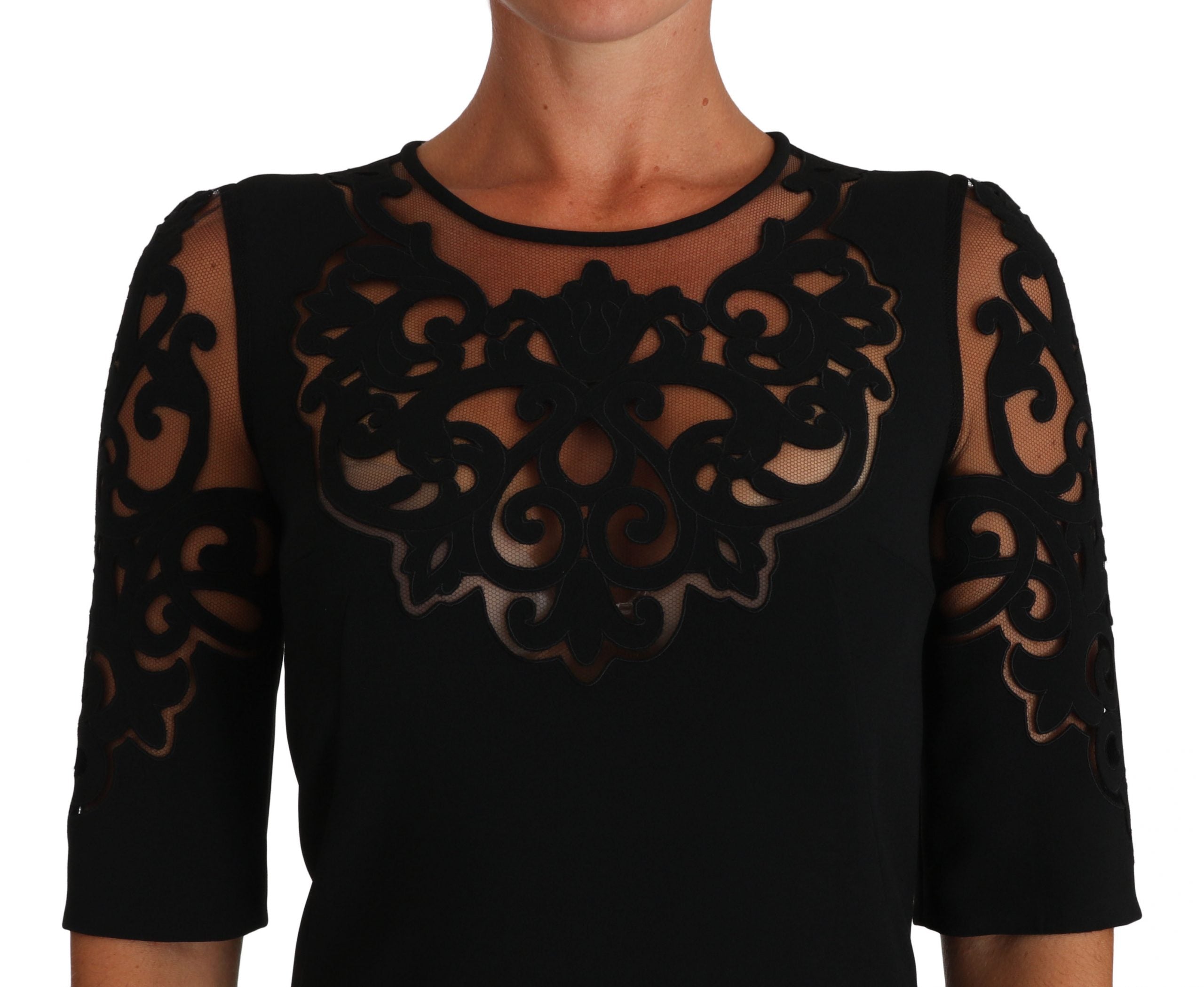 Dolce & Gabbana black cocktail dress with floral neckline pattern-3