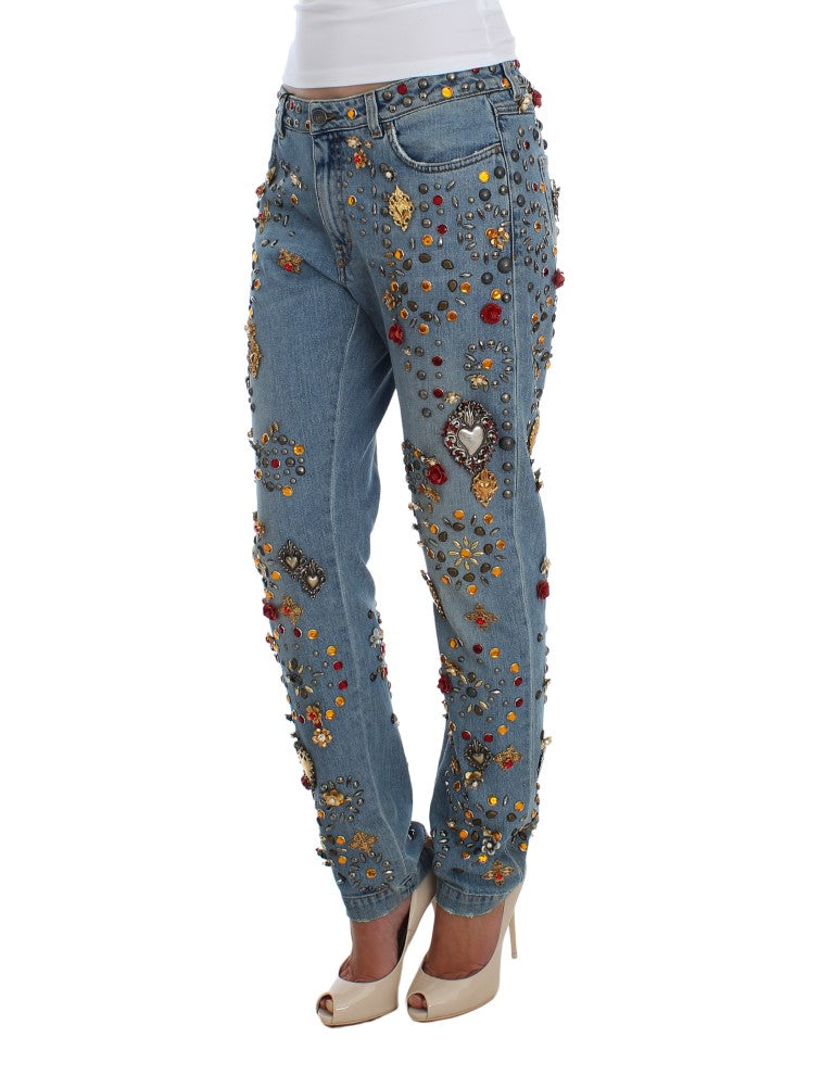 Dolce & Gabbana Crystal Roses Heart embellishes jeans-2