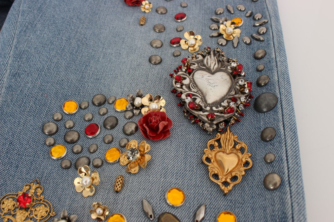 Dolce & Gabbana Crystal Roses Heart embellishes jeans-8