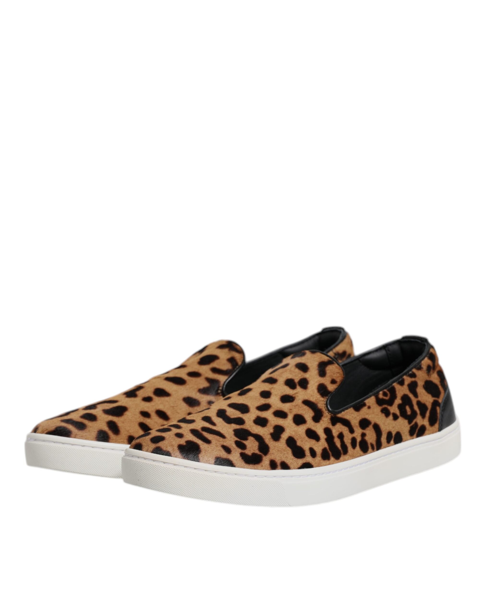 Zapatillas deportivas de piel de becerro marrón con estampado de leopardo de Dolce & Gabbana-4