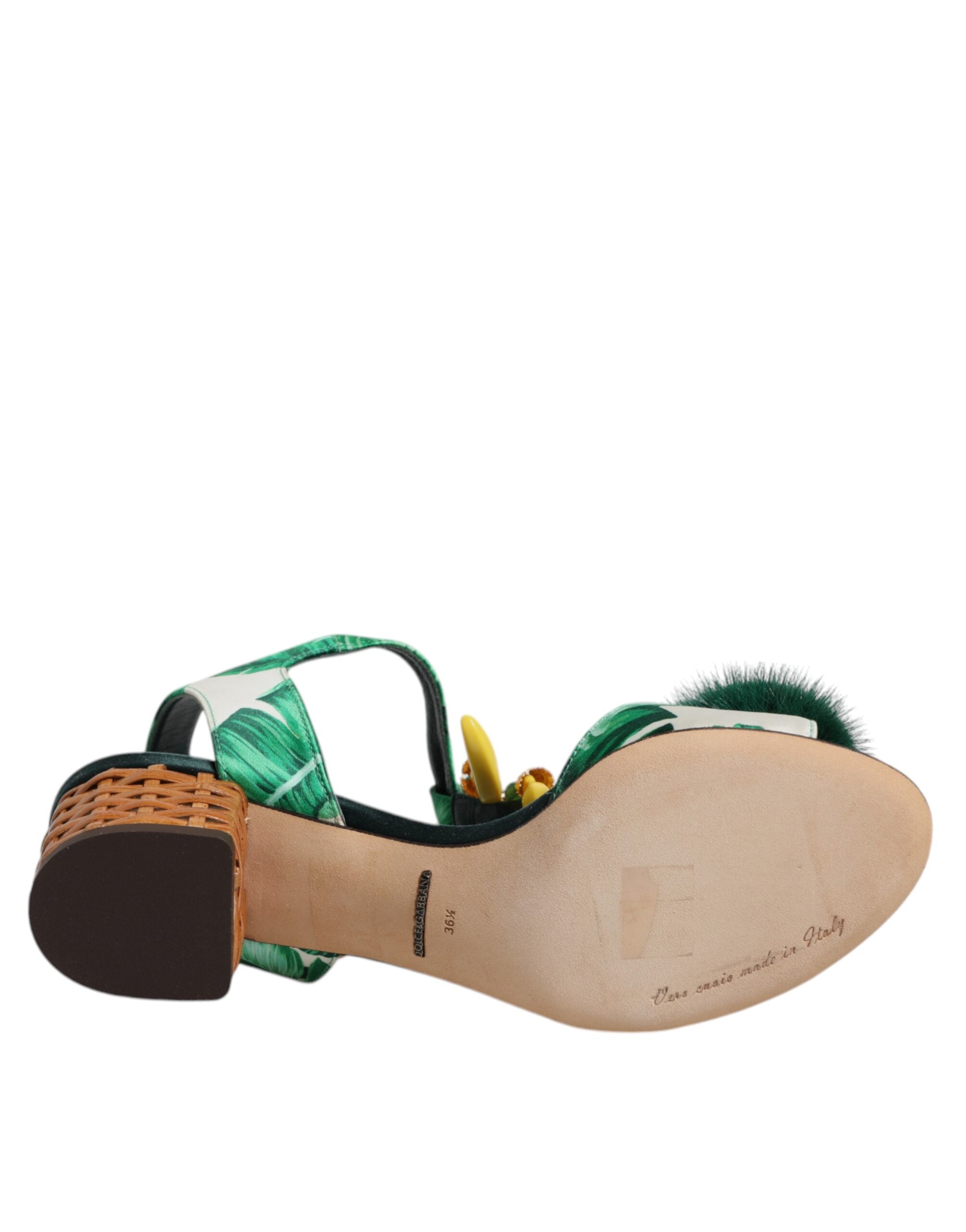 Dolce & Gabbana Green Crystal Fur Embellished Sandals Shoes-8