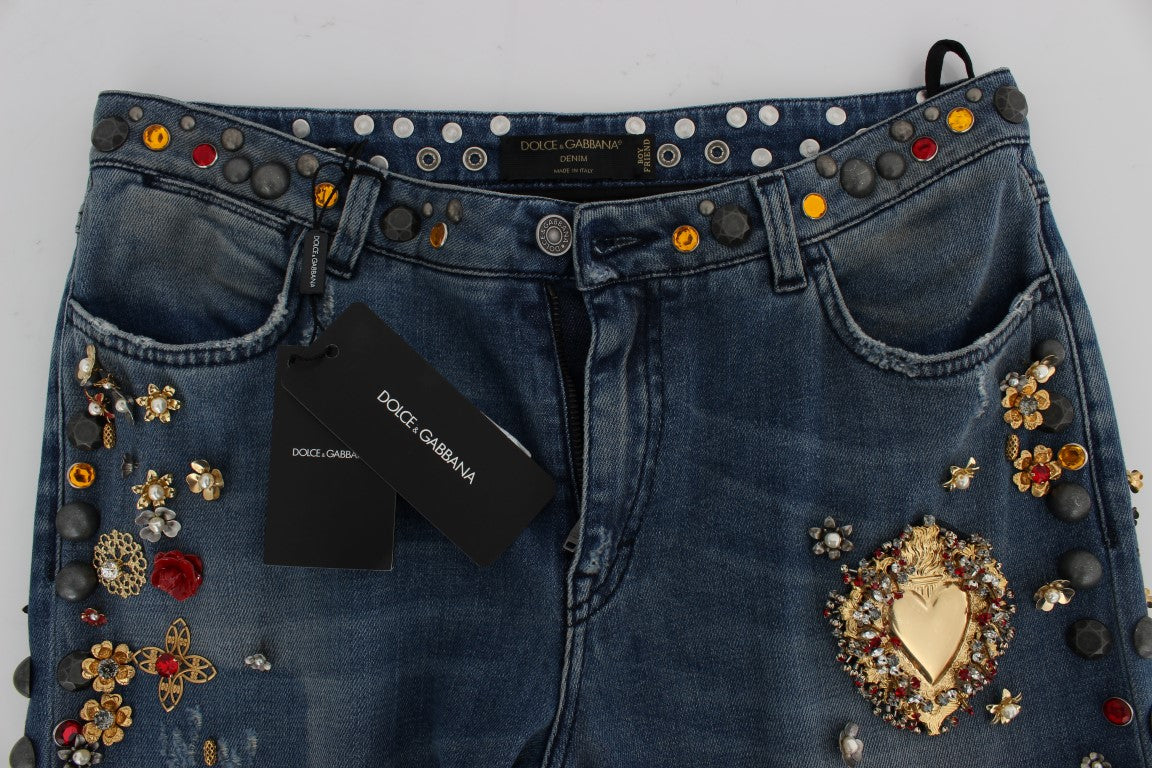 Dolce & Gabbana Crystal Roses Heart embellishes jeans-5