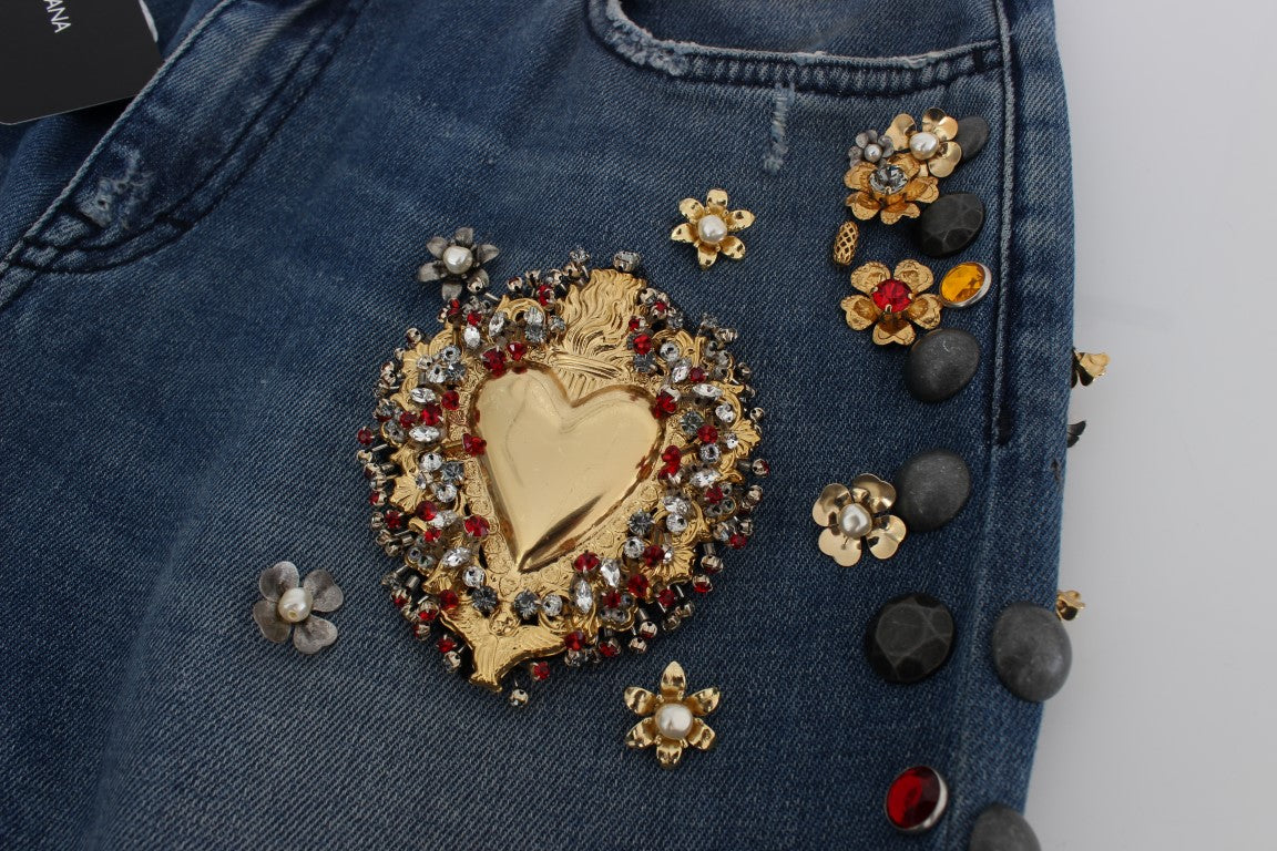 Dolce & Gabbana Crystal Roses Heart embellishes jeans-6