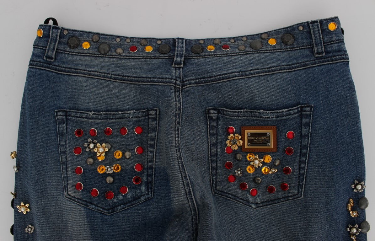 Dolce & Gabbana Crystal Roses Heart embellishes jeans-7