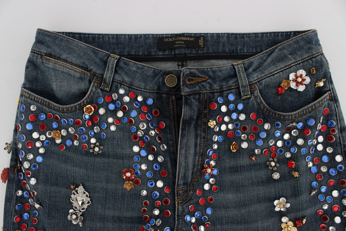 Dolce & Gabbana Crystal Roses Heart embellishes jeans-5