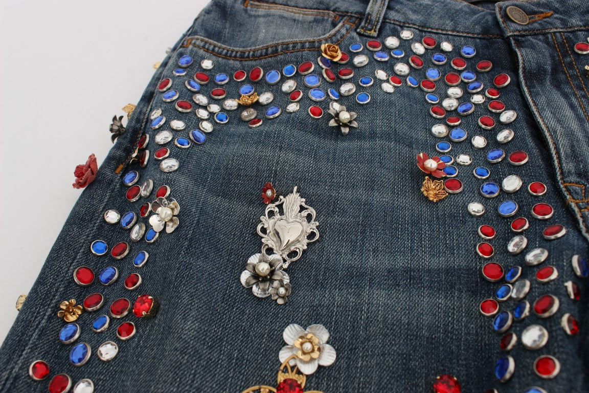 Dolce & Gabbana Crystal Roses Heart embellishes jeans-8