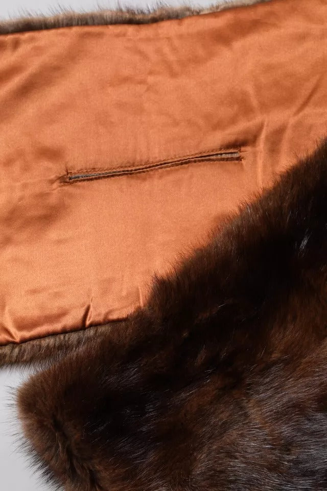 Dolce & Gabbana Black-brown striped fur scarf wrap scarf-8