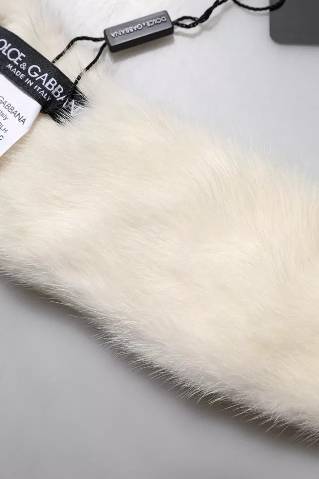 Dolce & Gabbana White Mink Fur Collar Women's Neck Wrap Scarf-3