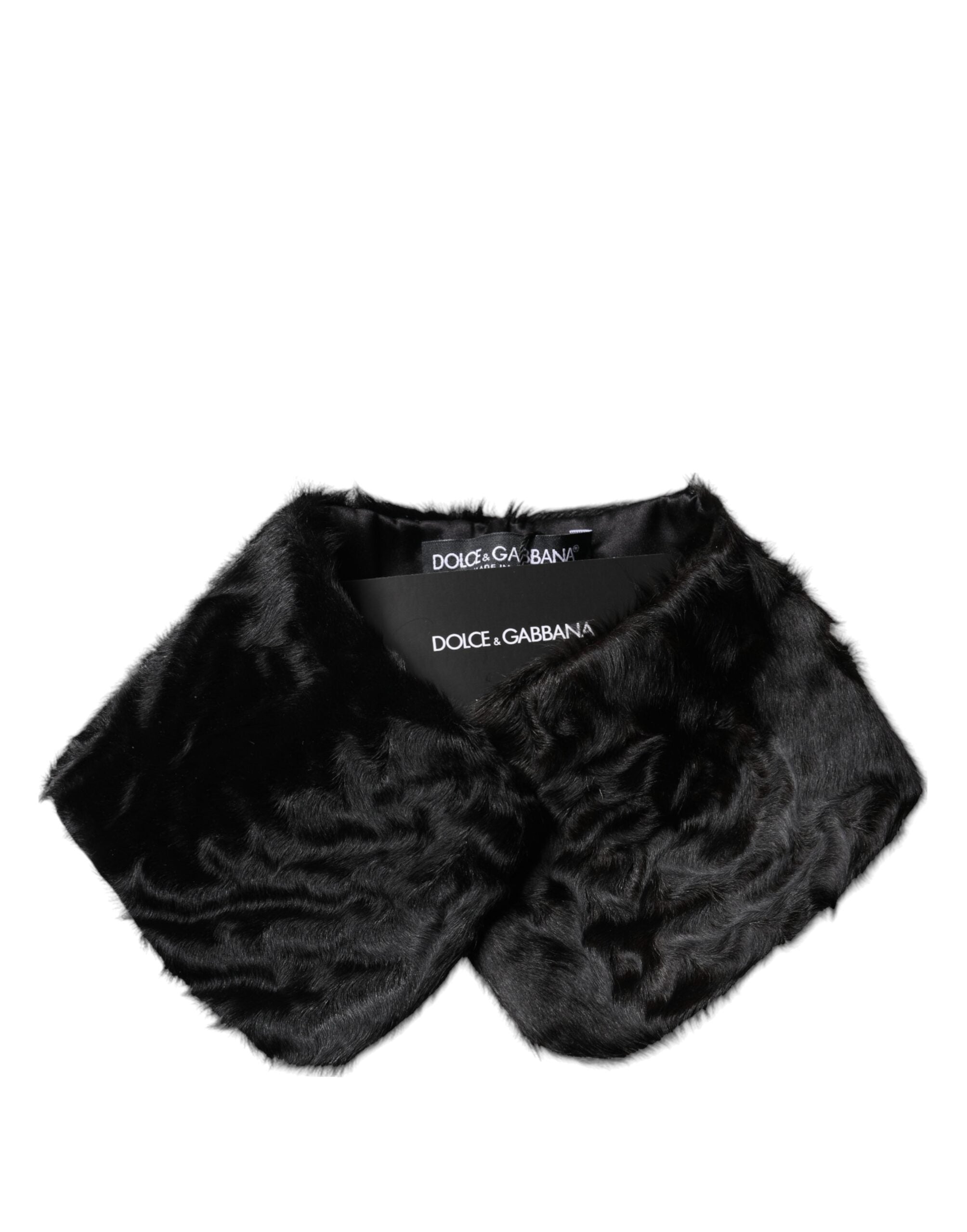 Bufanda cruzada para mujer con cuello de piel de cordero negra de Dolce & Gabbana-4