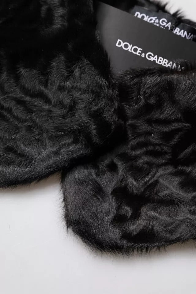 Bufanda cruzada para mujer con cuello de piel de cordero negra de Dolce & Gabbana-5