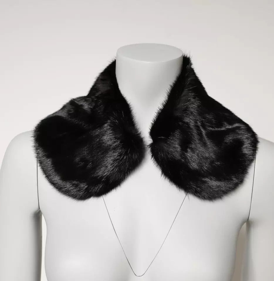 Dolce & Gabbana Black Fur Scarf Neck Wrap Cover Collar Scarf-1