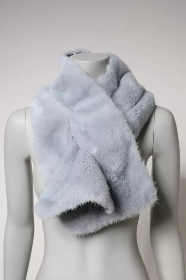 Bufanda de cuello de piel de visón azul empolvado de Dolce & Gabbana-1