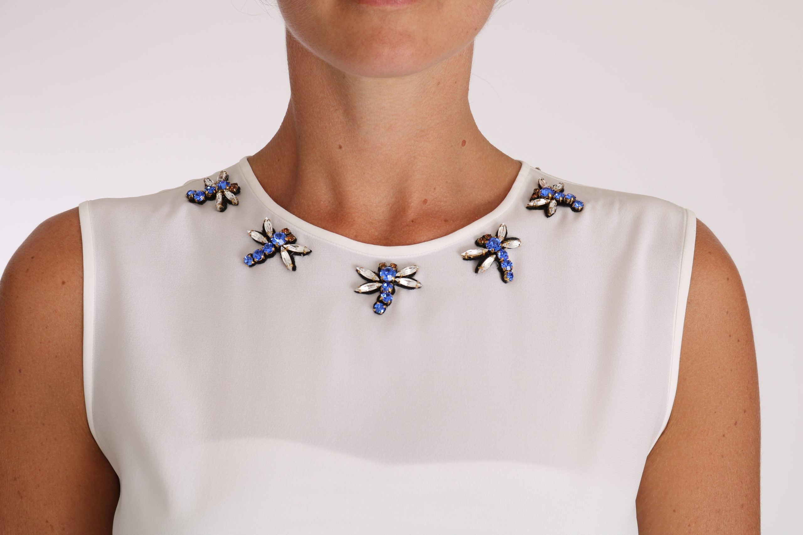 Dolce & Gabbana White Silk T-Shirt with Crystal Embellishment and Bow Tie-2