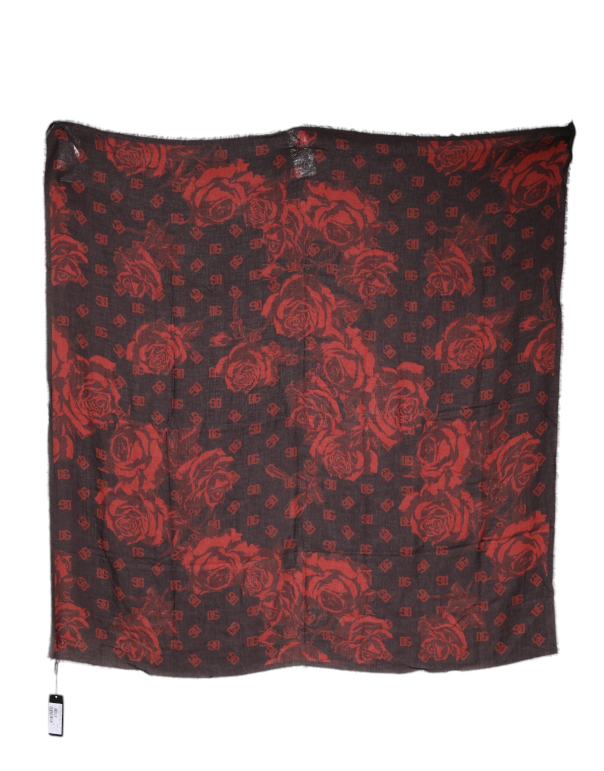 Dolce & Gabbana Schwarz Rot Floral Modal Wickelschal Schal-3