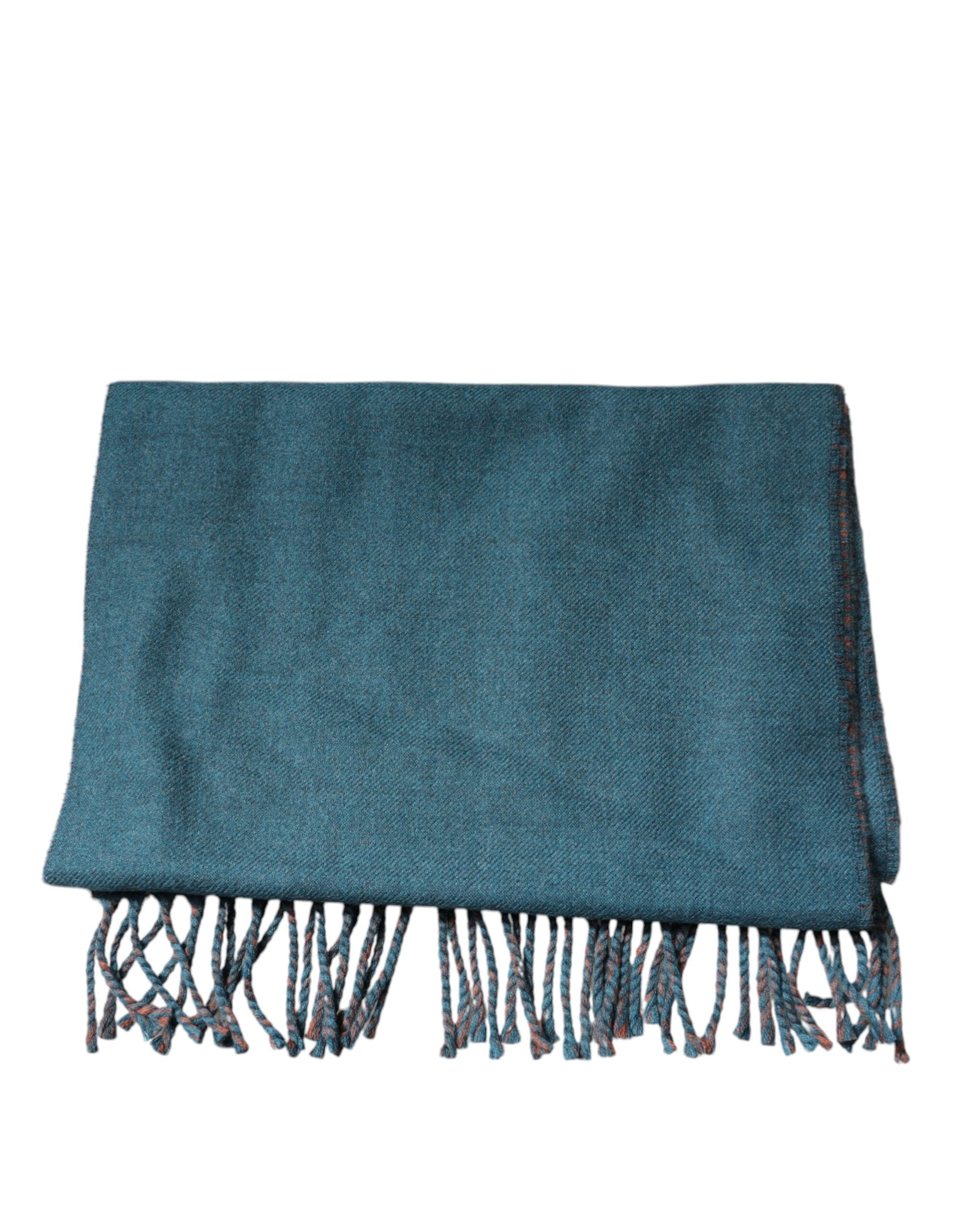 Dolce & Gabbana Blue Green Wool Fringe Wrap Scarf-2