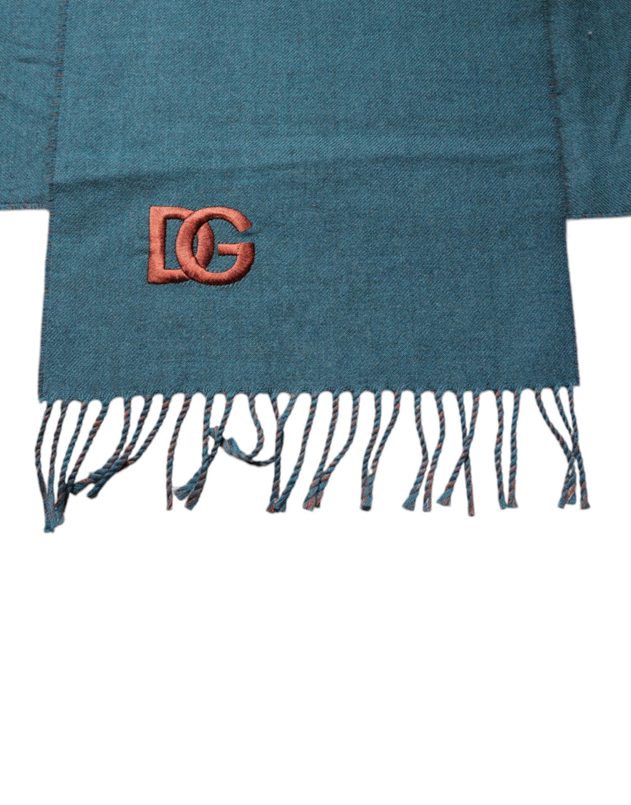 Dolce & Gabbana Blue Green Wool Fringe Wrap Scarf-3