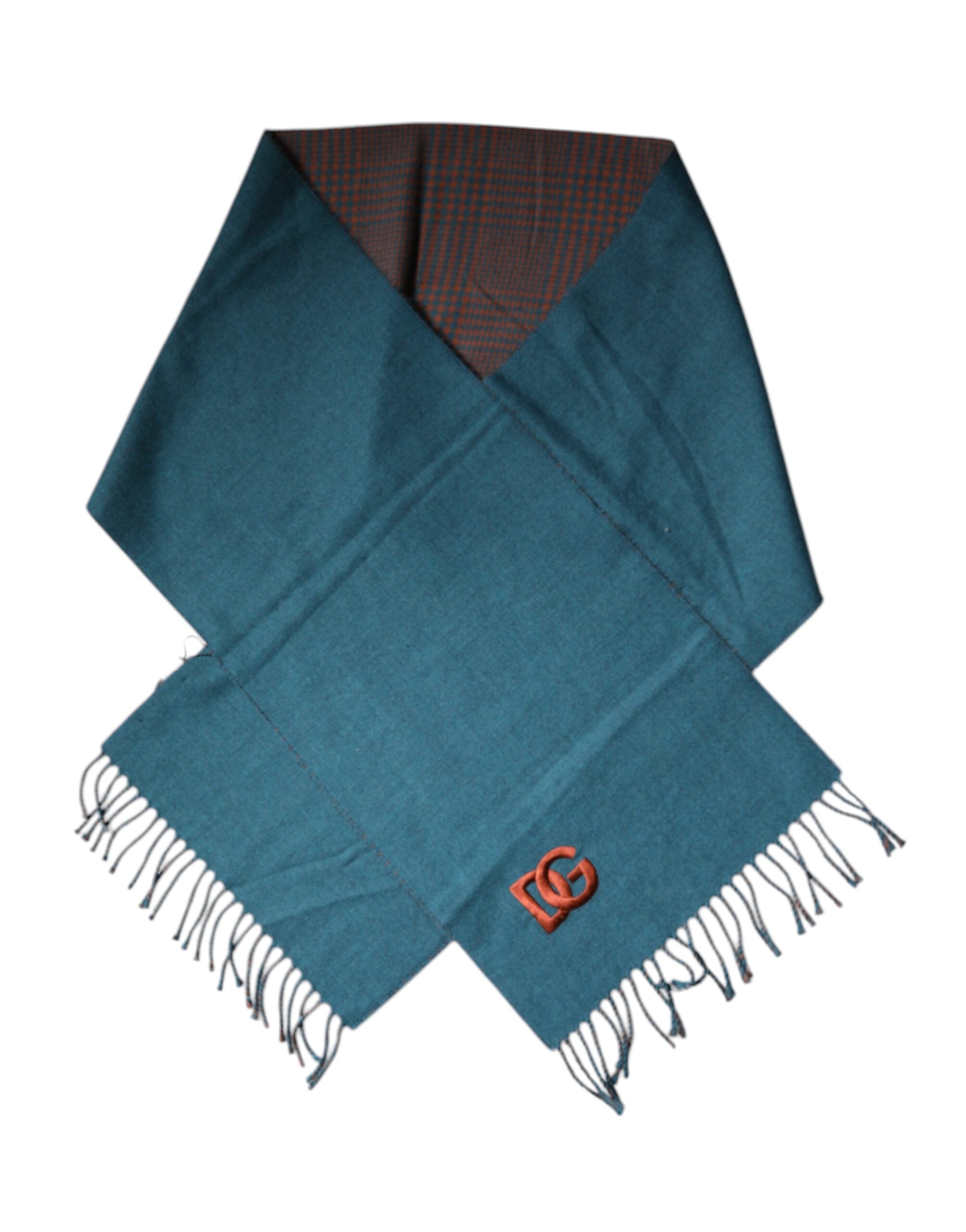 Dolce & Gabbana Blue Green Wool Fringe Wrap Scarf-1