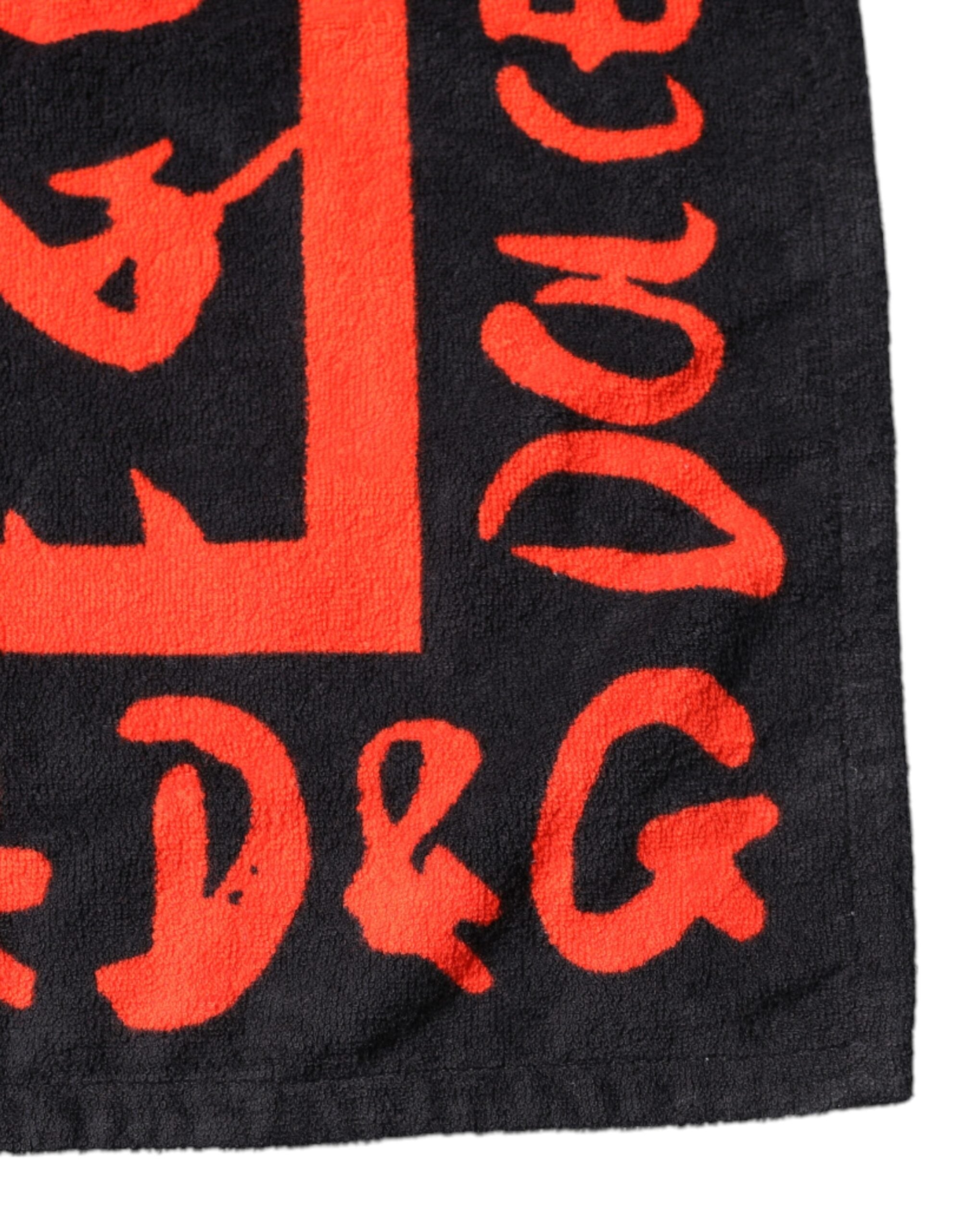 Toalla de playa de algodón con estampado del logotipo en negro y rojo de Dolce & Gabbana-3