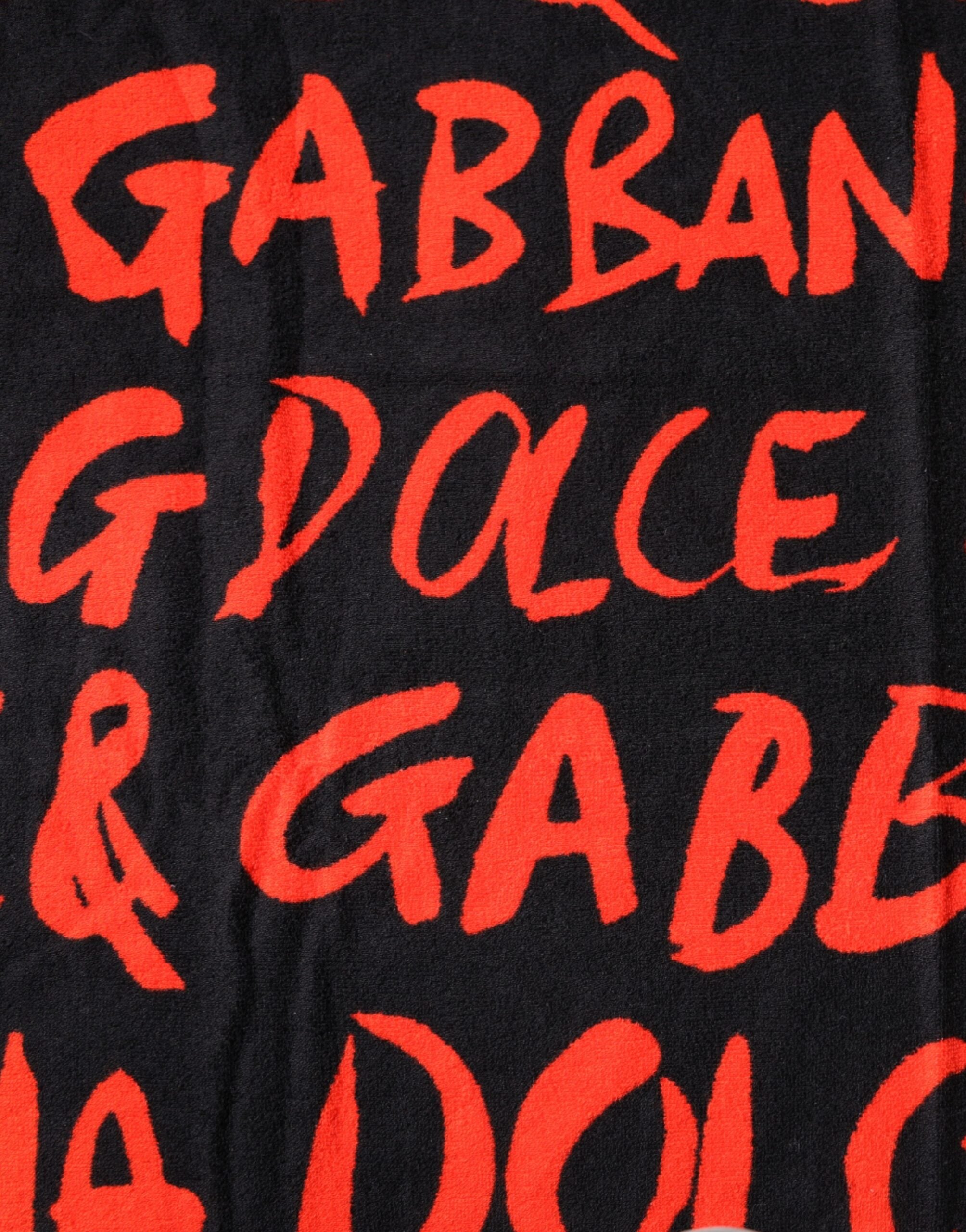 Toalla de playa de algodón con estampado del logotipo en negro y rojo de Dolce & Gabbana-4