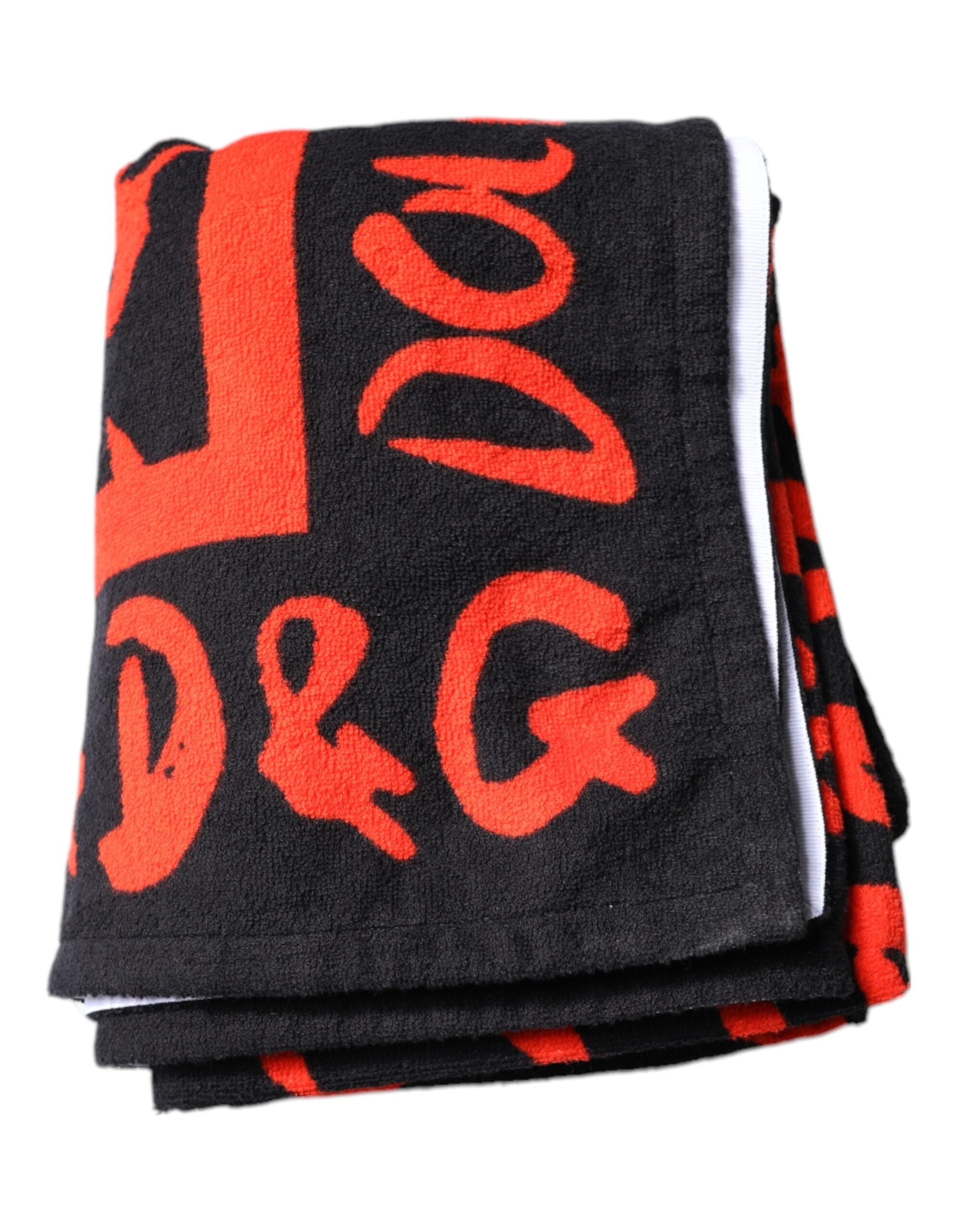 Toalla de playa de algodón con estampado del logotipo en negro y rojo de Dolce & Gabbana-6
