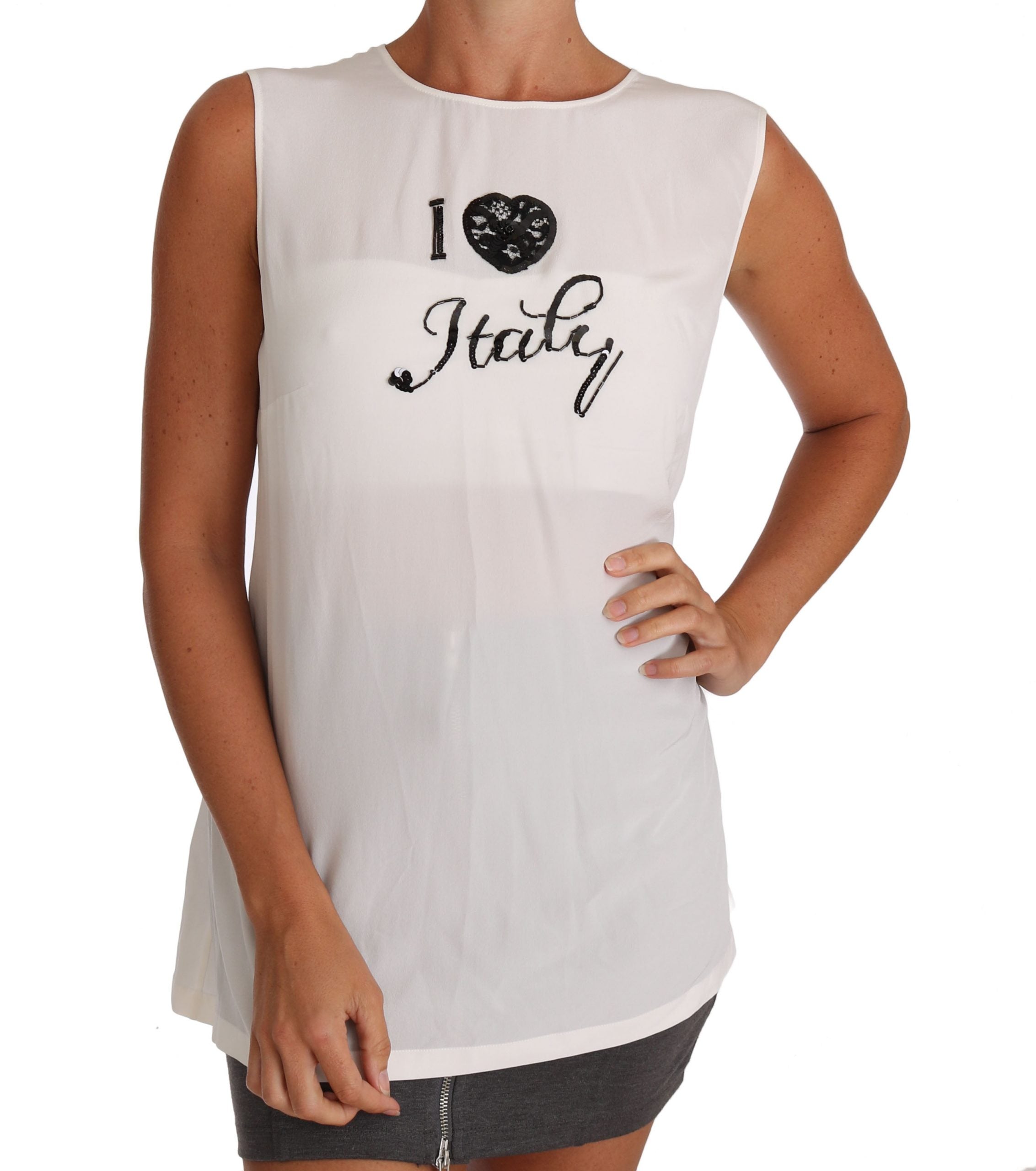 Dolce & Gabbana Weißes Seiden-T-Shirt I LOVE ITALY Cami-1