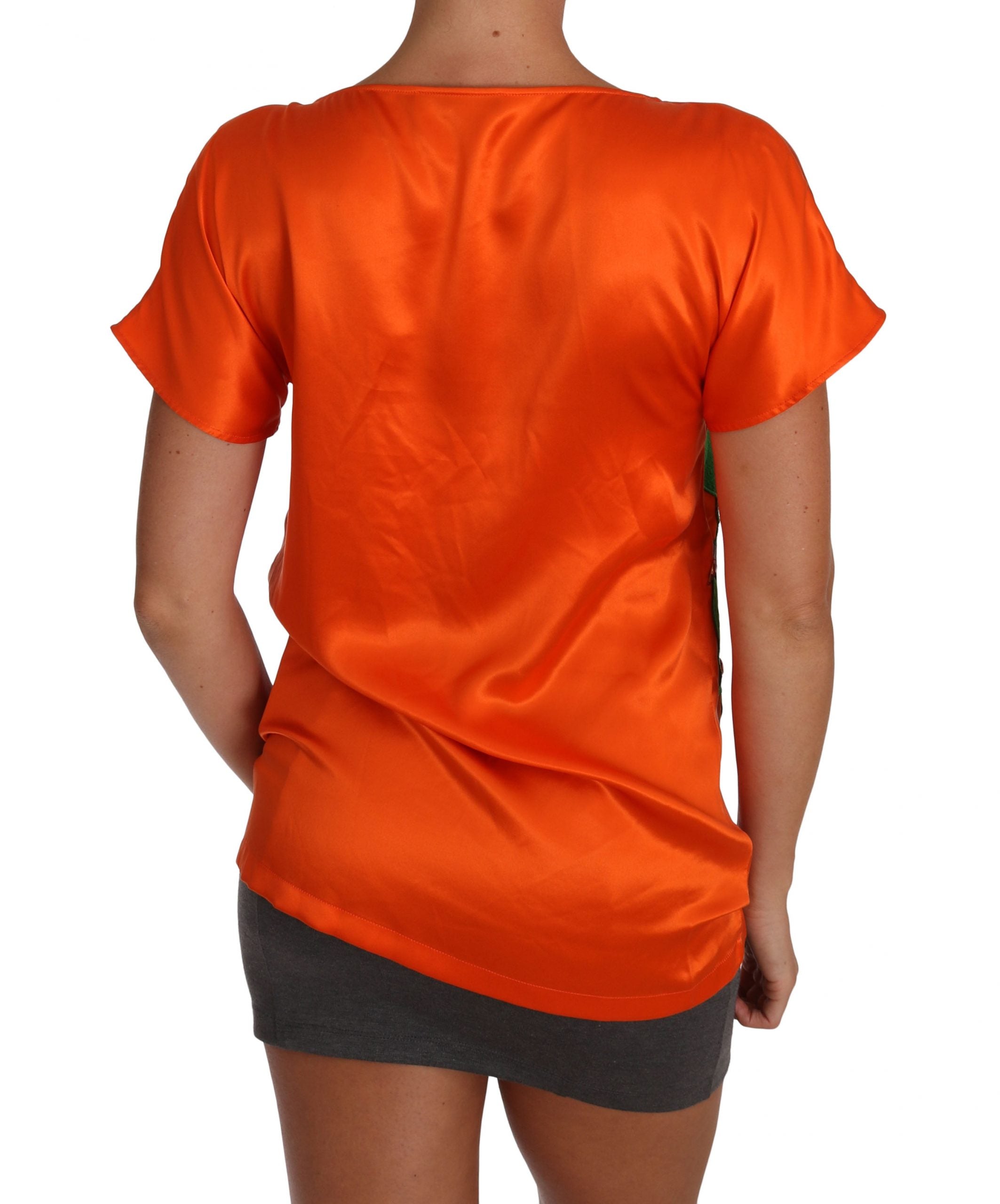 Dolce & Gabbana Silk Orange Lemon Crystal T-Shirt Top-5