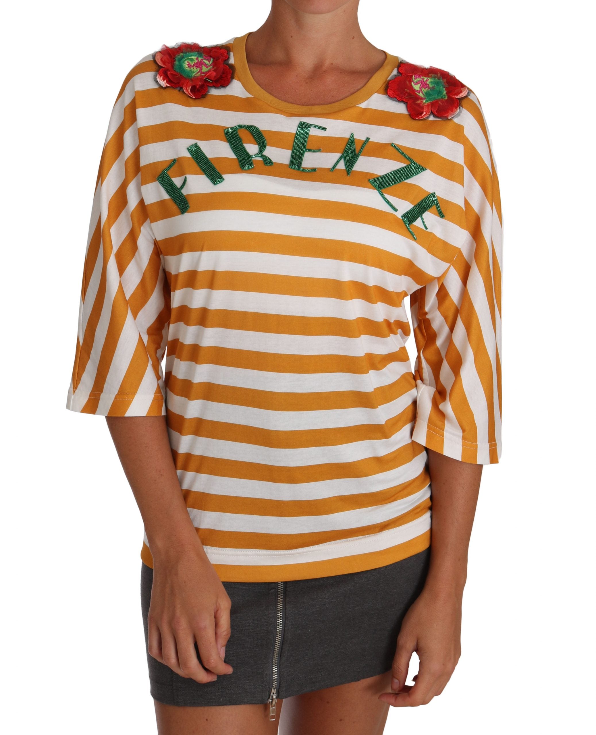 Dolce & Gabbana White Orange FIRENZE Top T-Shirt