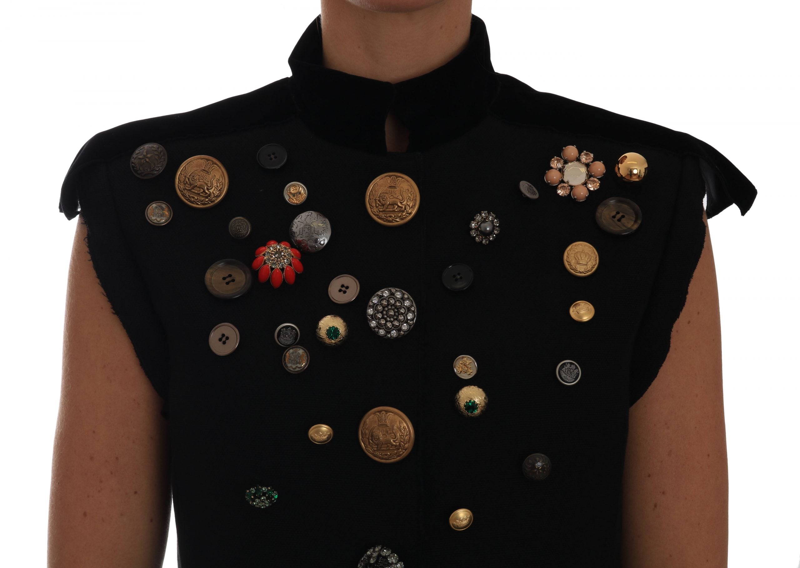 Dolce & Gabbana Black ornate military jacket with floral pattern vest-3