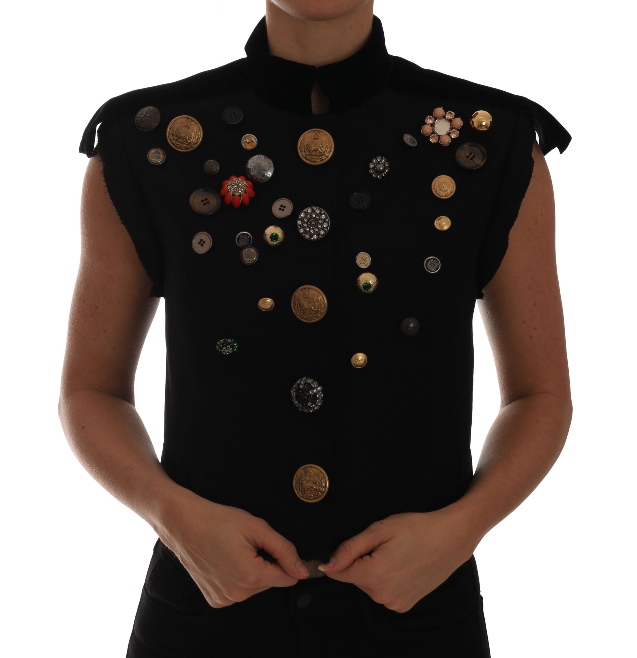 Dolce & Gabbana Black ornate military jacket with floral pattern vest