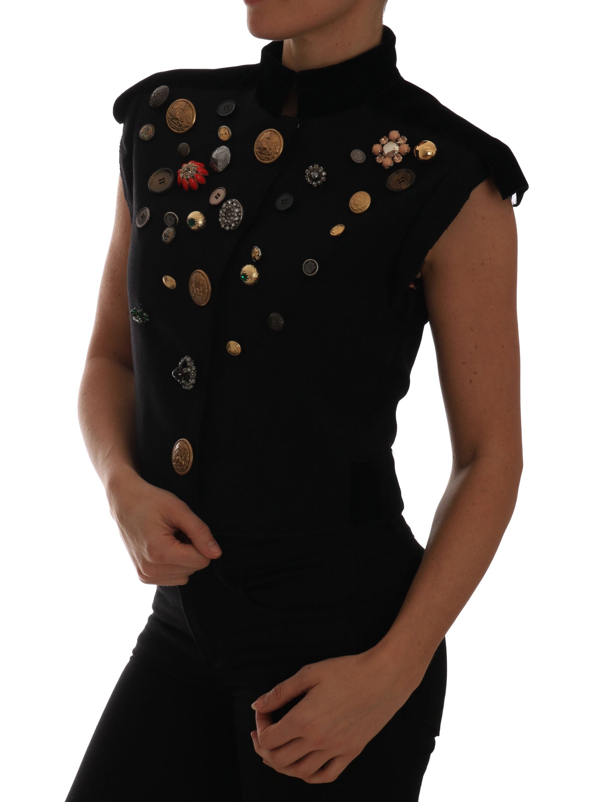Dolce & Gabbana Black ornate military jacket with floral pattern vest-4
