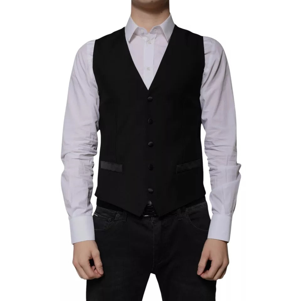 Dolce & Gabbana Black Wool Formal Dress Men's Vest-2