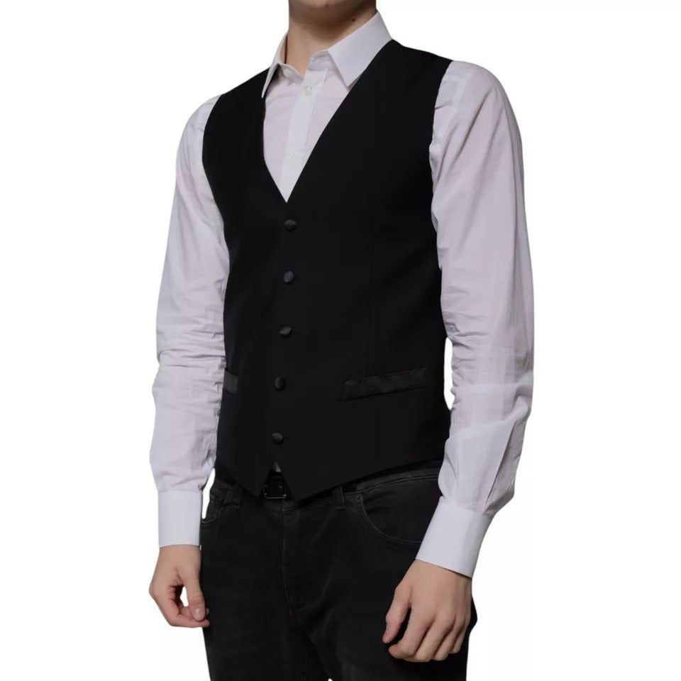Dolce & Gabbana Black Wool Formal Dress Men's Vest-3