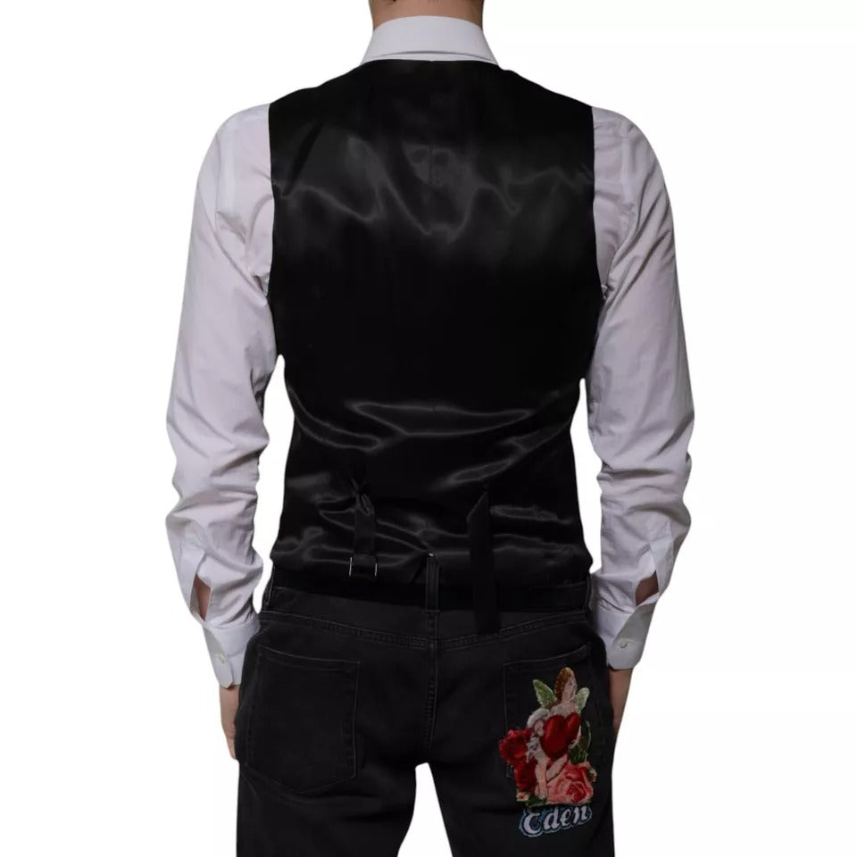Dolce & Gabbana Black Wool Formal Dress Men's Vest-4