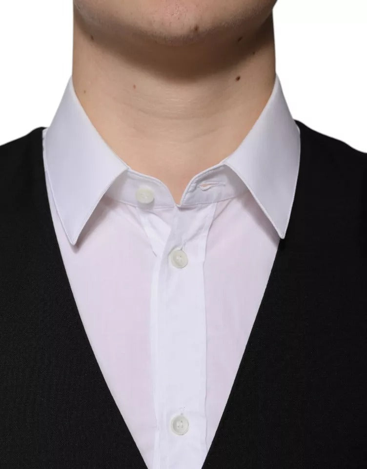 Dolce & Gabbana Black Wool Formal Dress Men's Vest-5