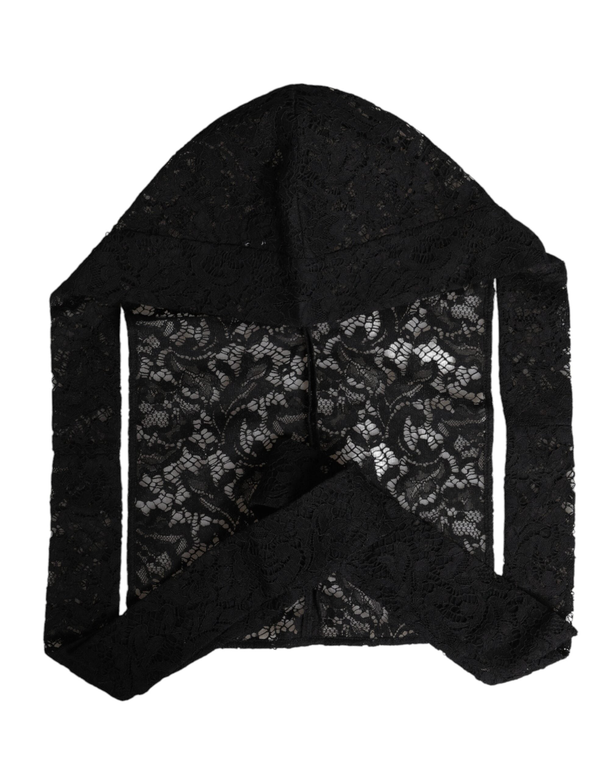 Dolce & Gabbana Black Floral Lace Full Head Wrap Hat-4