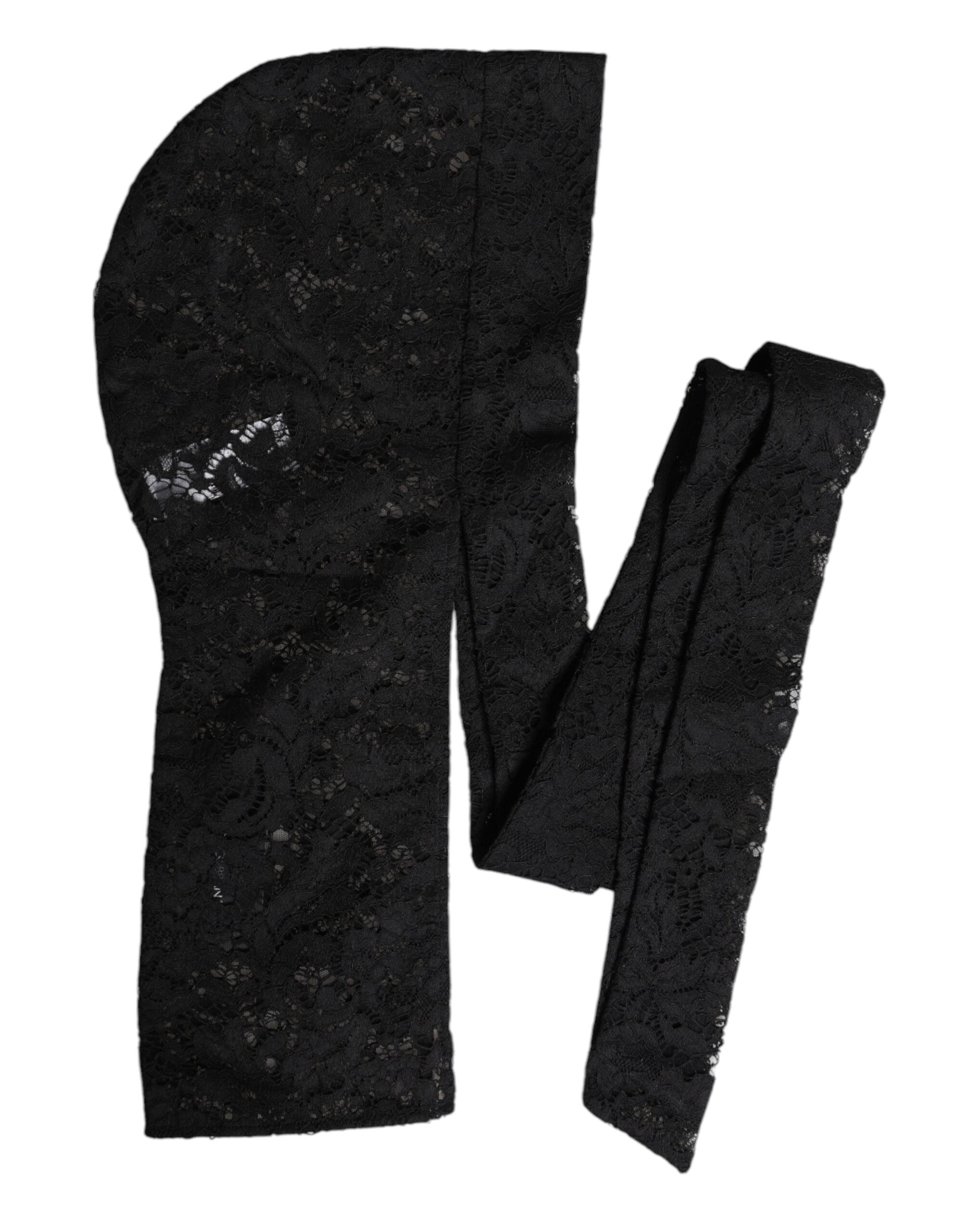 Dolce & Gabbana Black Floral Lace Full Head Wrap Hat-6