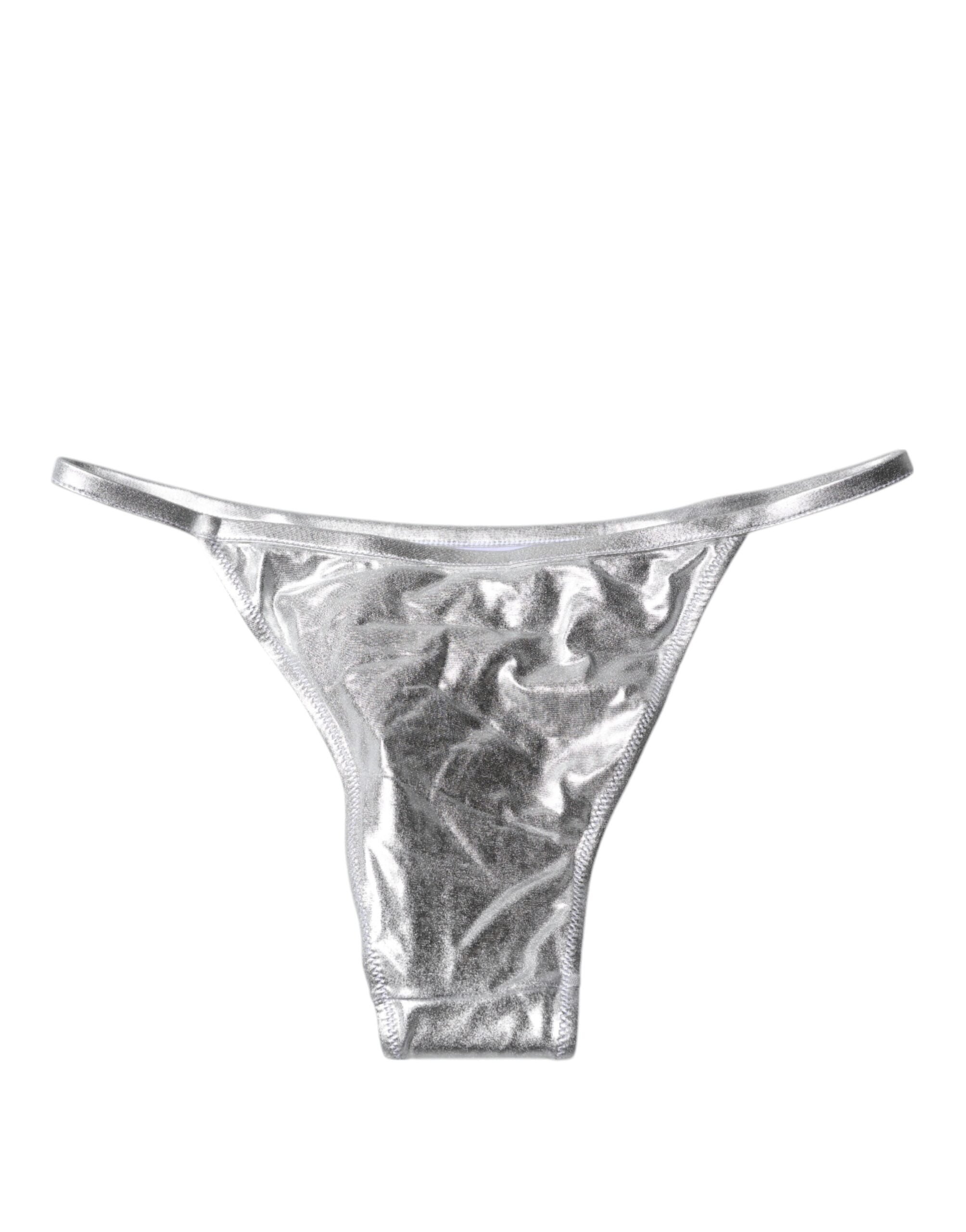 Dolce & Gabbana Silberne Polyester Strandbekleidung Bikiniunterteil Badebekleidung-4