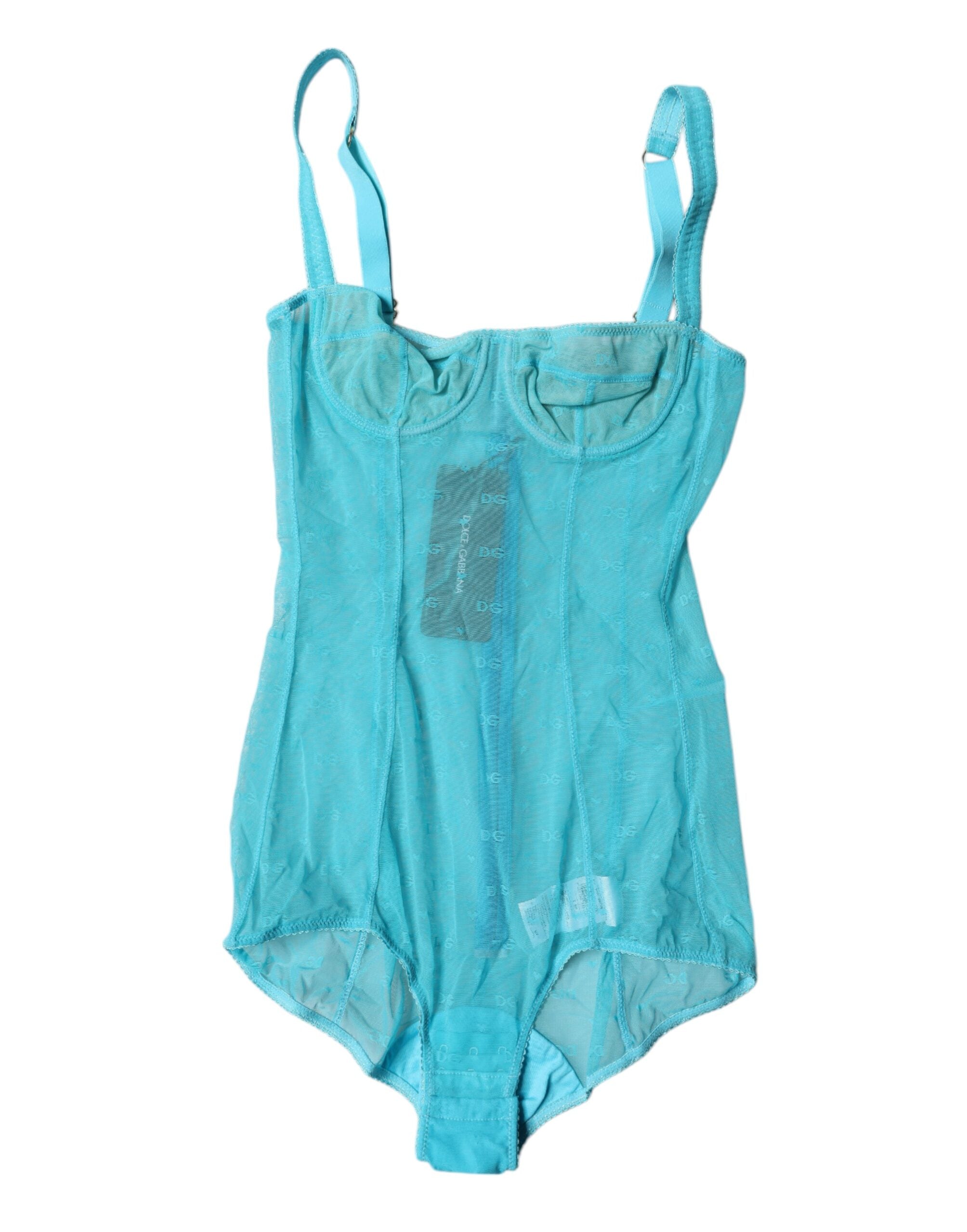 Dolce & Gabbana Blue Tulle Balconette Bra Bodysuit Underwear-1