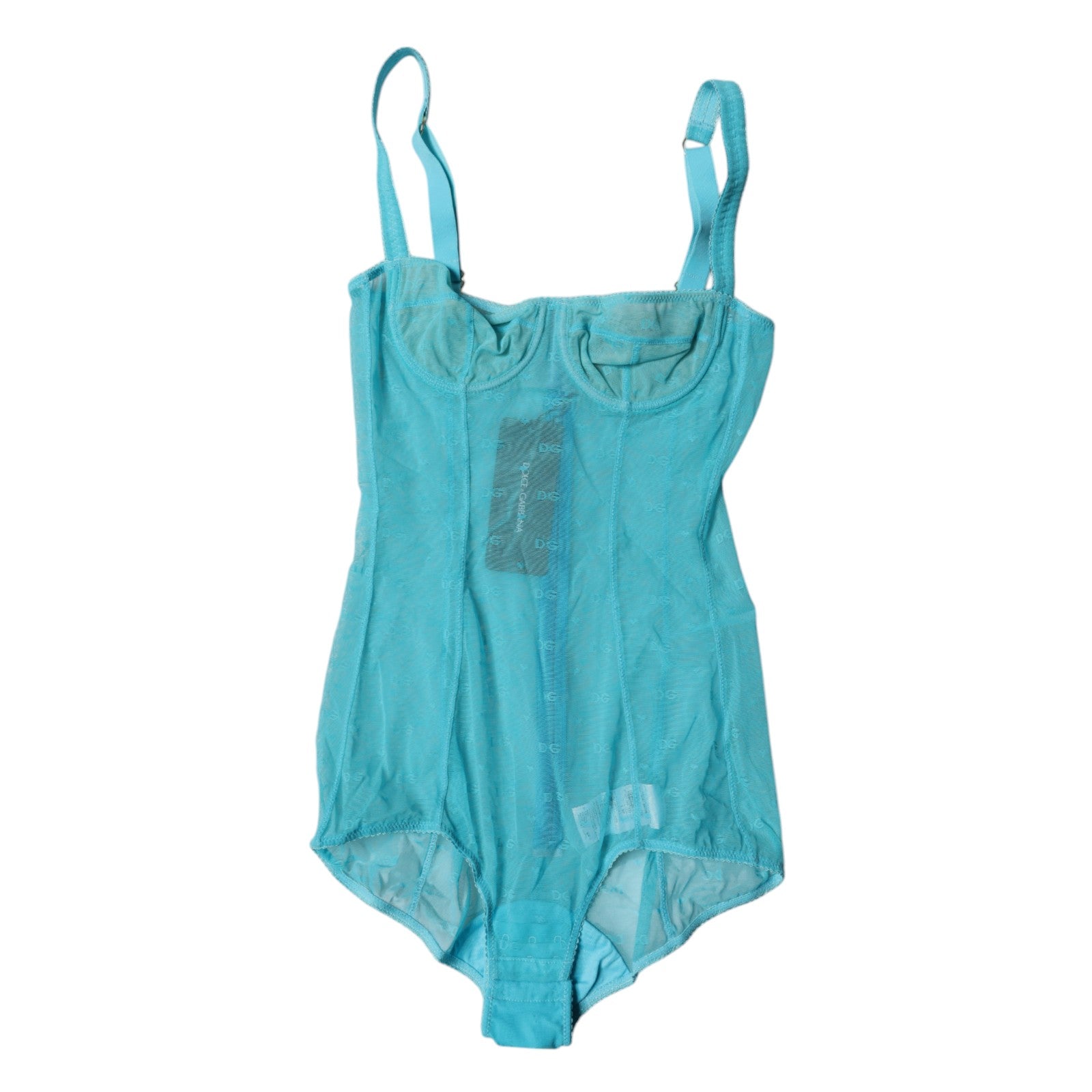 Dolce & Gabbana Blue Tulle Balconette Bra Bodysuit Underwear-3