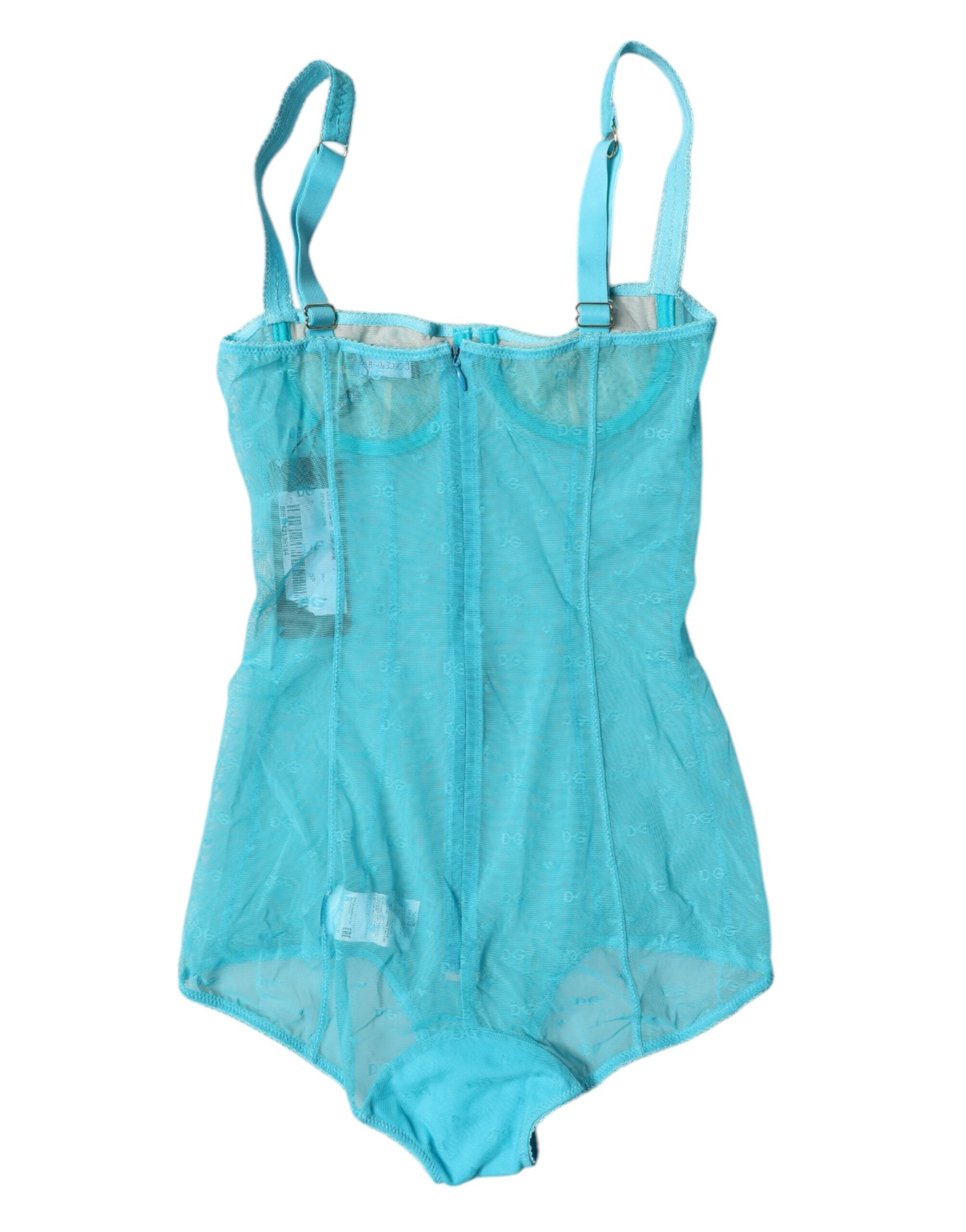 Dolce & Gabbana Blue Tulle Balconette Bra Bodysuit Underwear-4