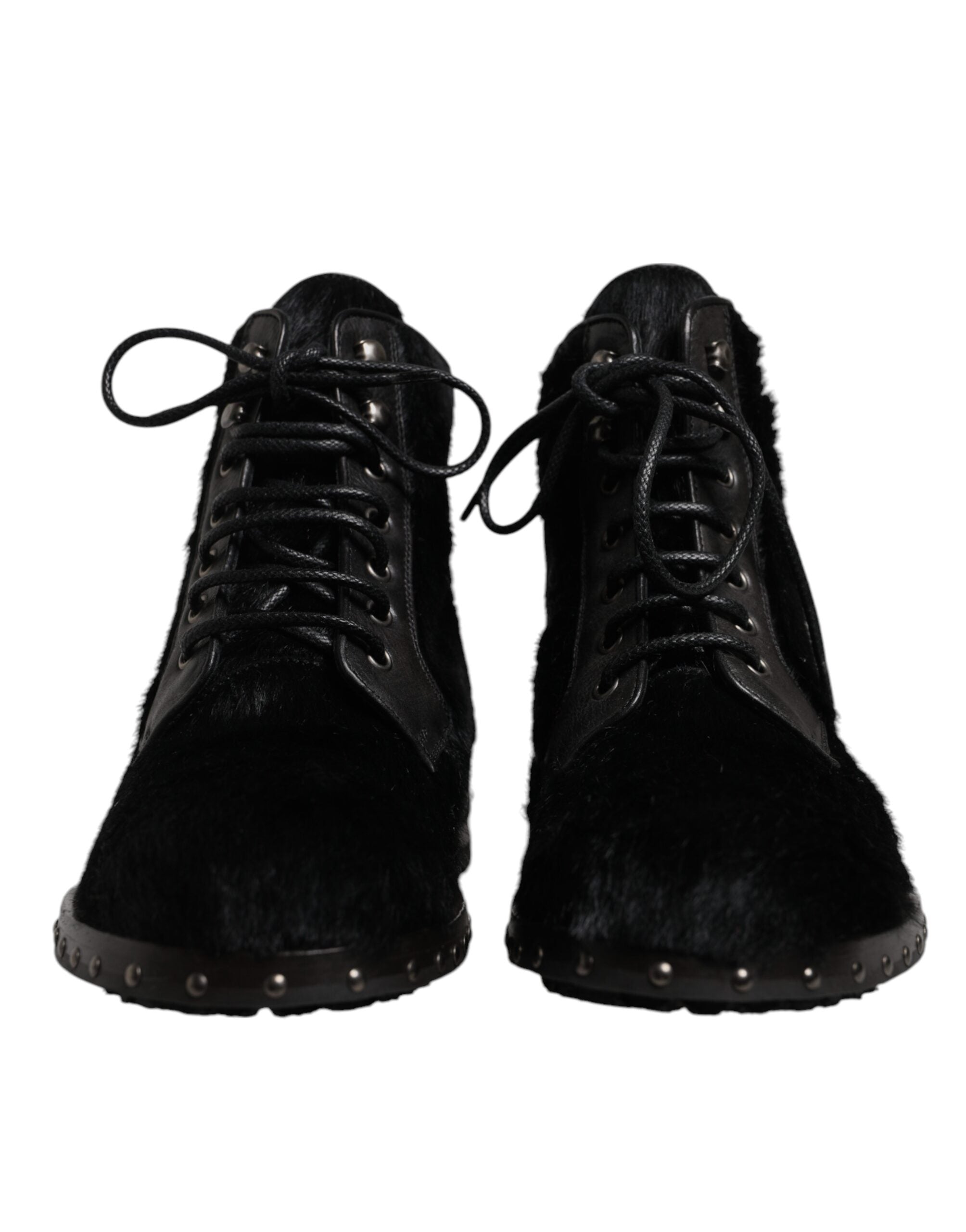 Dolce & Gabbana Black Pony Style Leather Mid Calf Boots Shoes-2