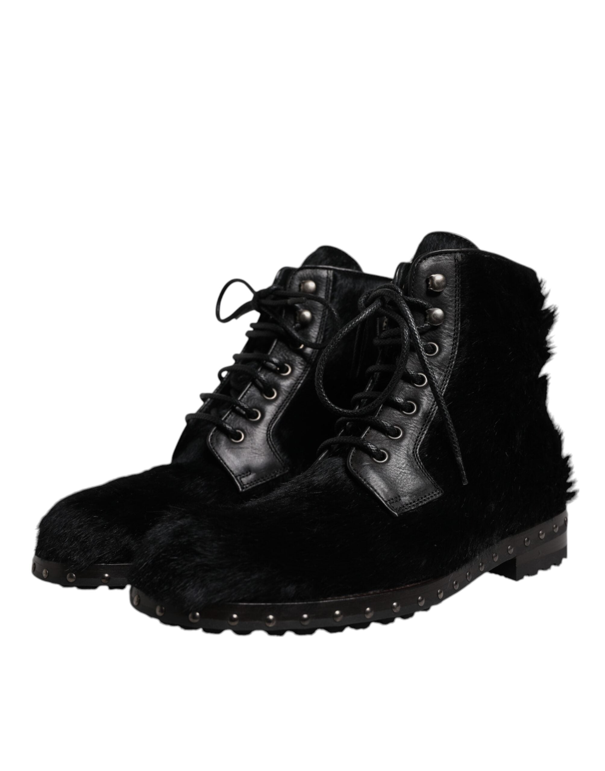 Dolce & Gabbana Black Pony Style Leather Mid Calf Boots Shoes-3