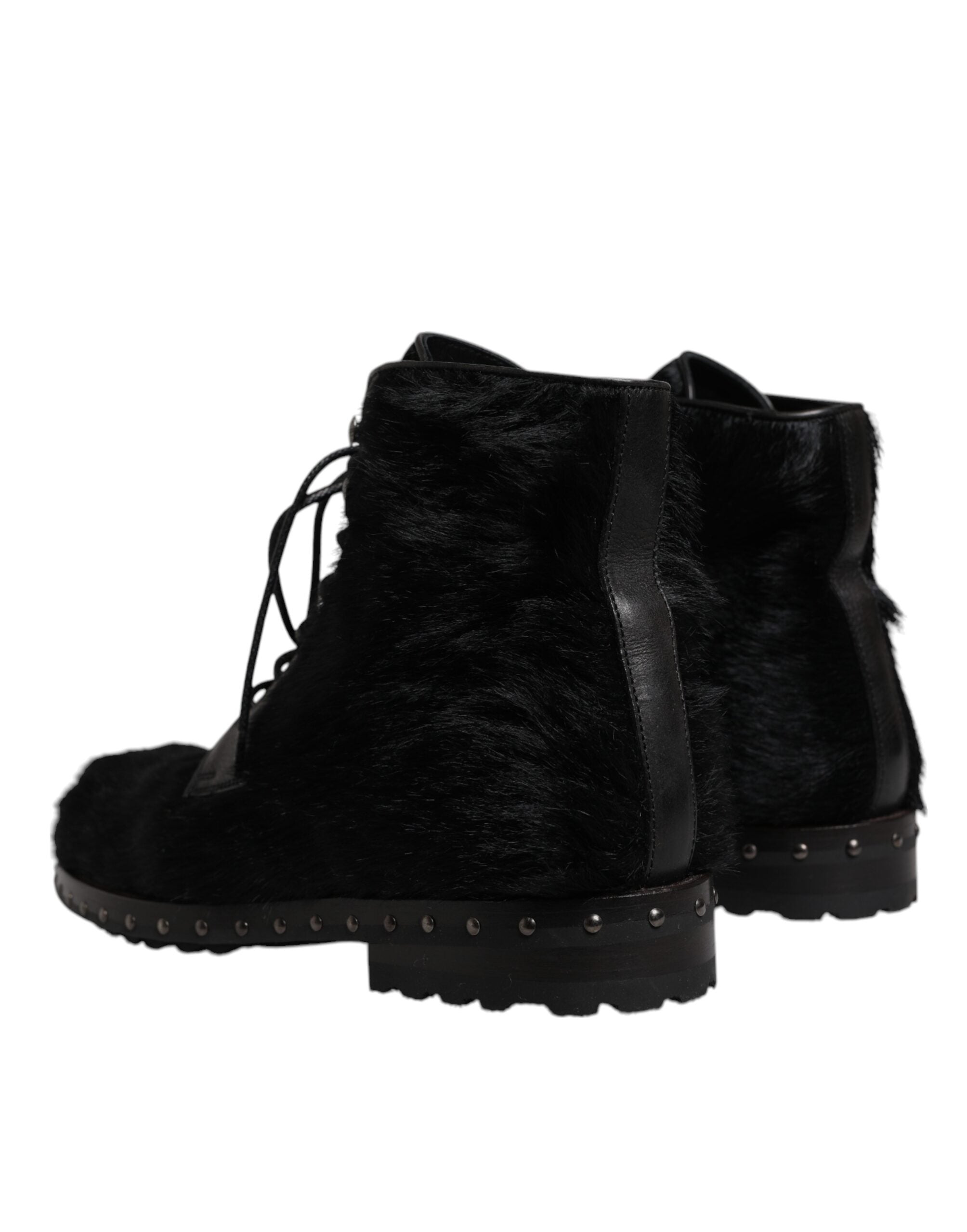Dolce & Gabbana Black Pony Style Leather Mid Calf Boots Shoes-4