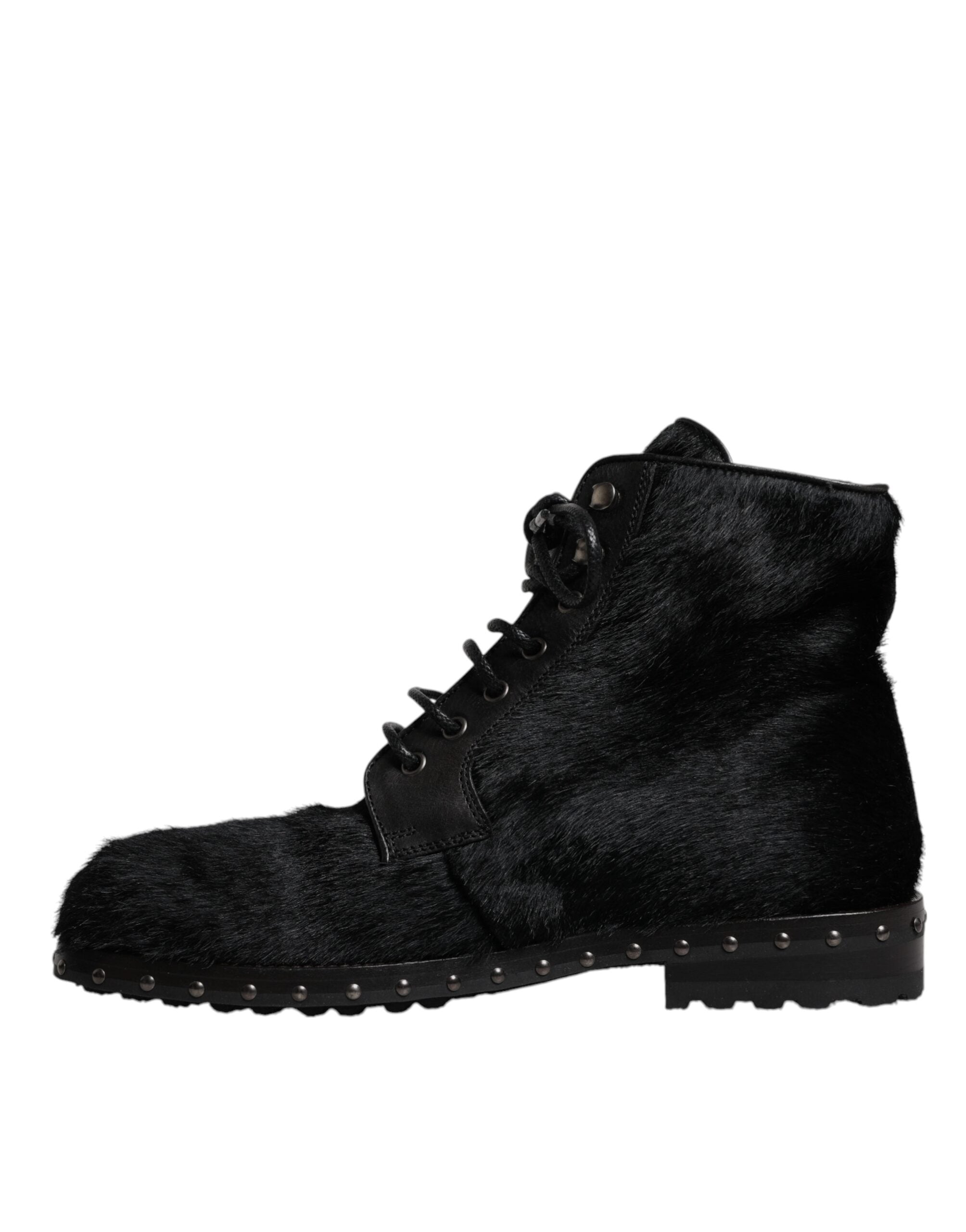 Dolce & Gabbana Black Pony Style Leather Mid Calf Boots Shoes-5