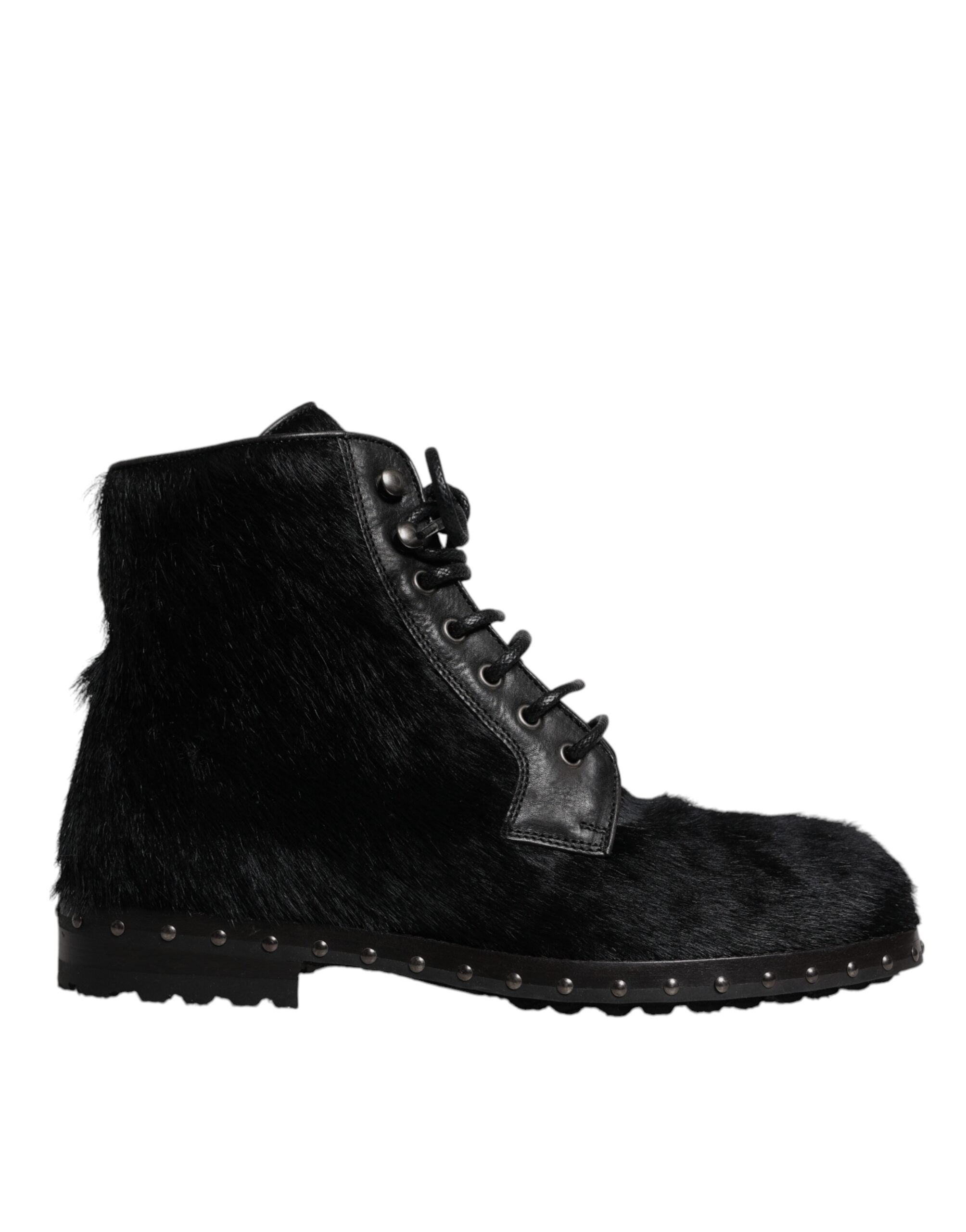 Dolce & Gabbana Black Pony Style Leather Mid Calf Boots Shoes-1