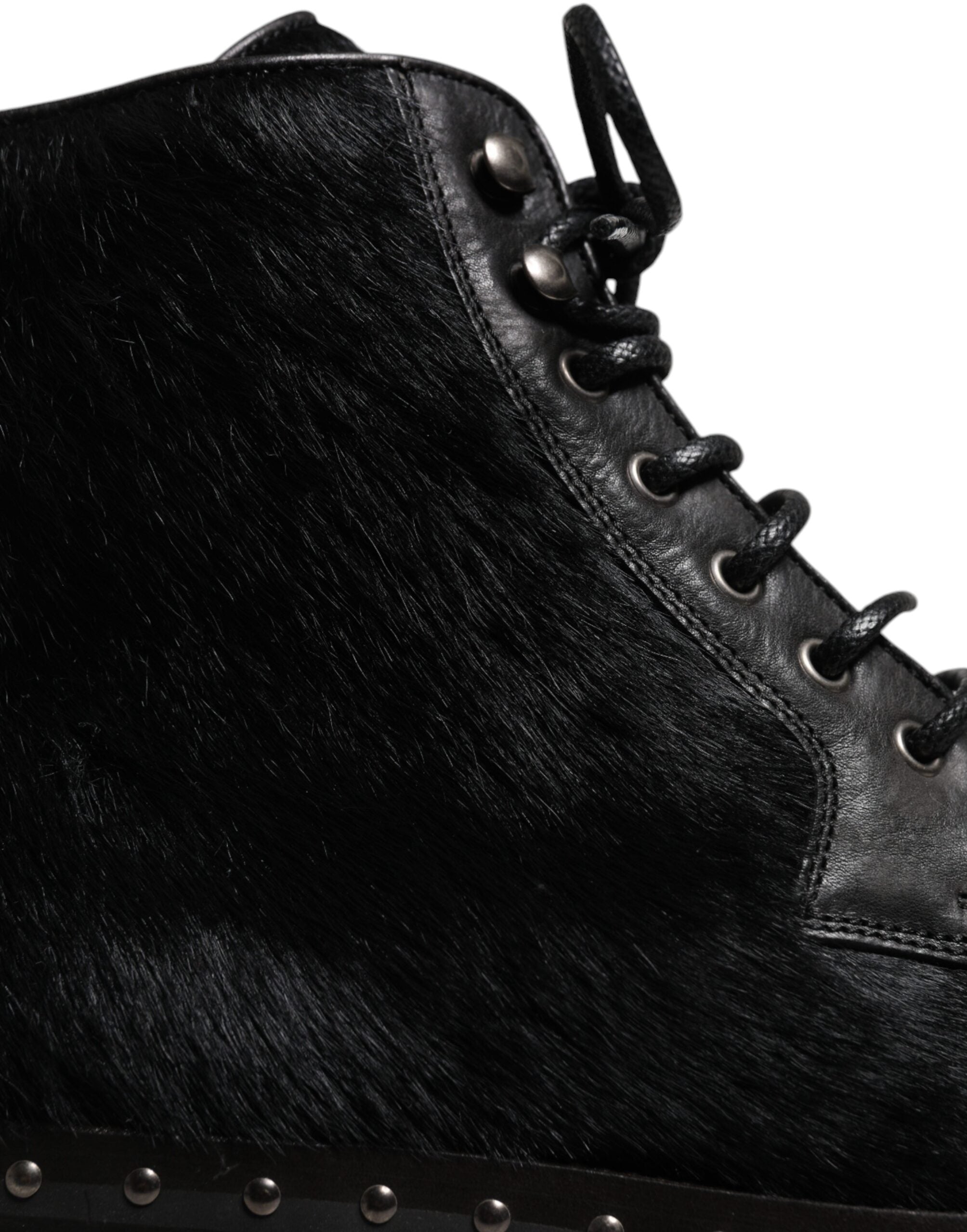 Dolce & Gabbana Black Pony Style Leather Mid Calf Boots Shoes-7