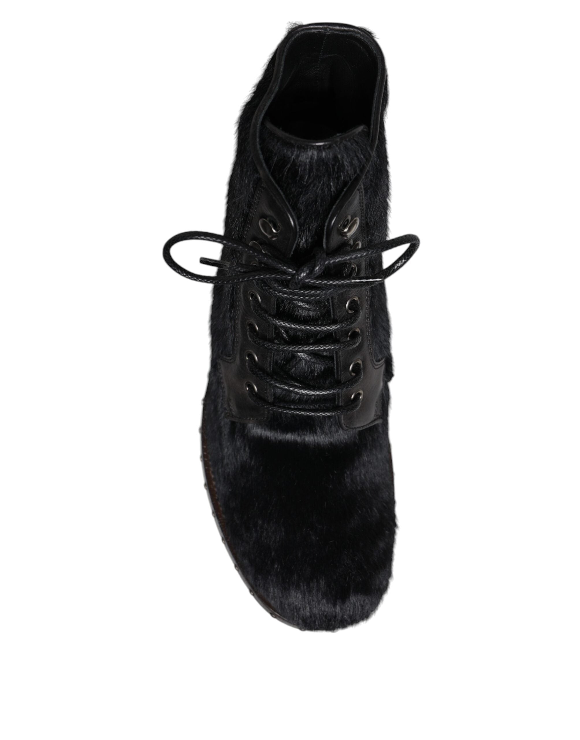 Dolce & Gabbana Black Pony Style Leather Mid Calf Boots Shoes-8