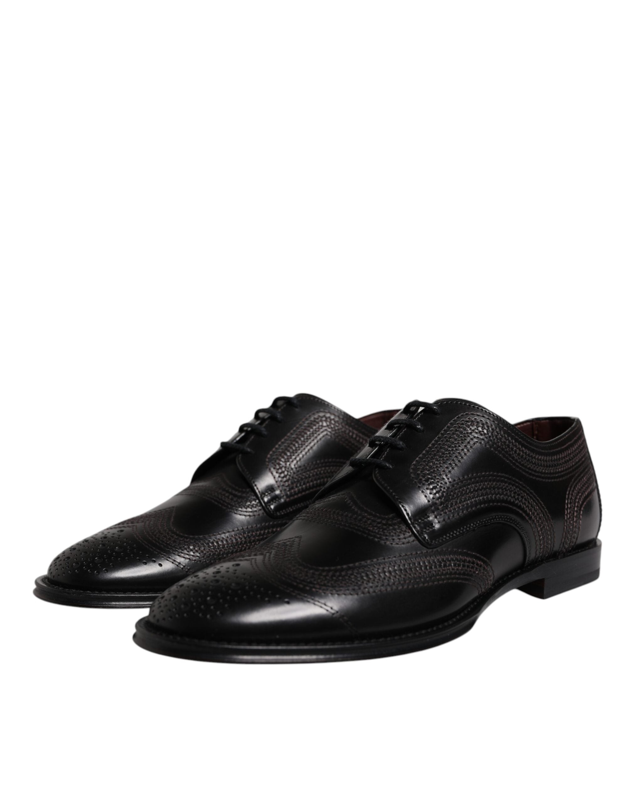 Zapatos Derby clásicos de piel con bordados negros de Dolce & Gabbana-3