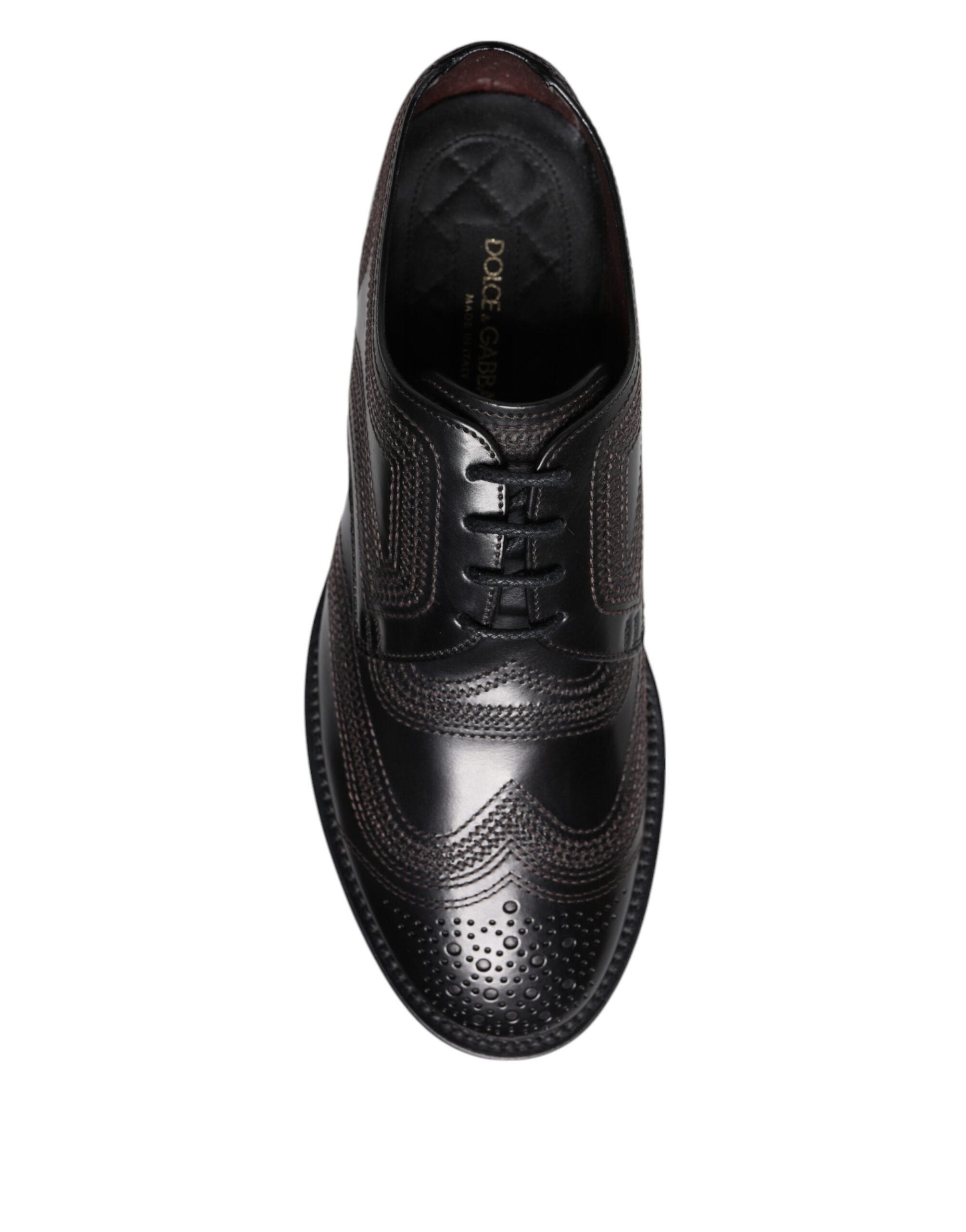 Zapatos Derby clásicos de piel con bordados negros de Dolce & Gabbana-8